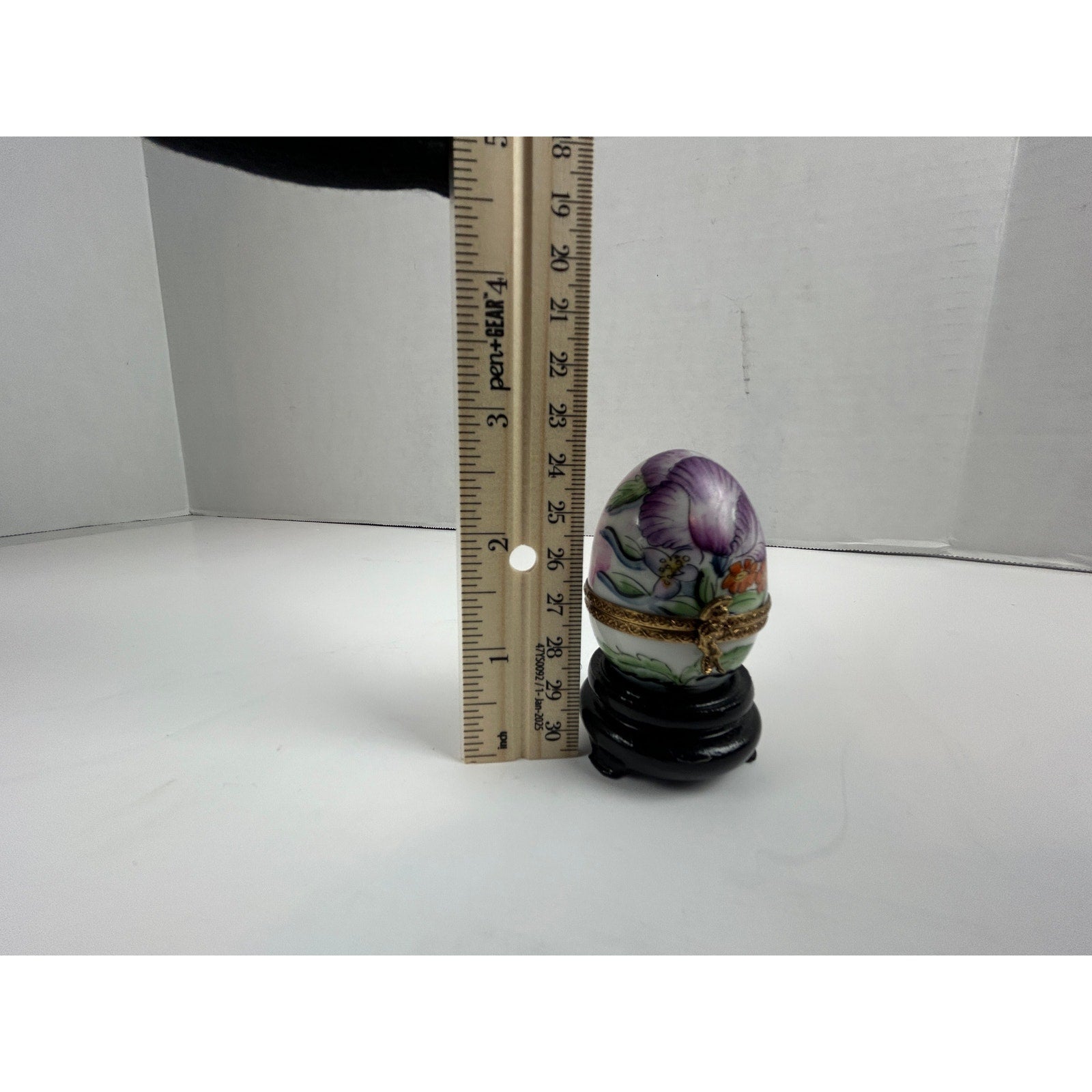 Limoges France Hand Painted Porcelain Trinket Box Egg Purple Floral Richard