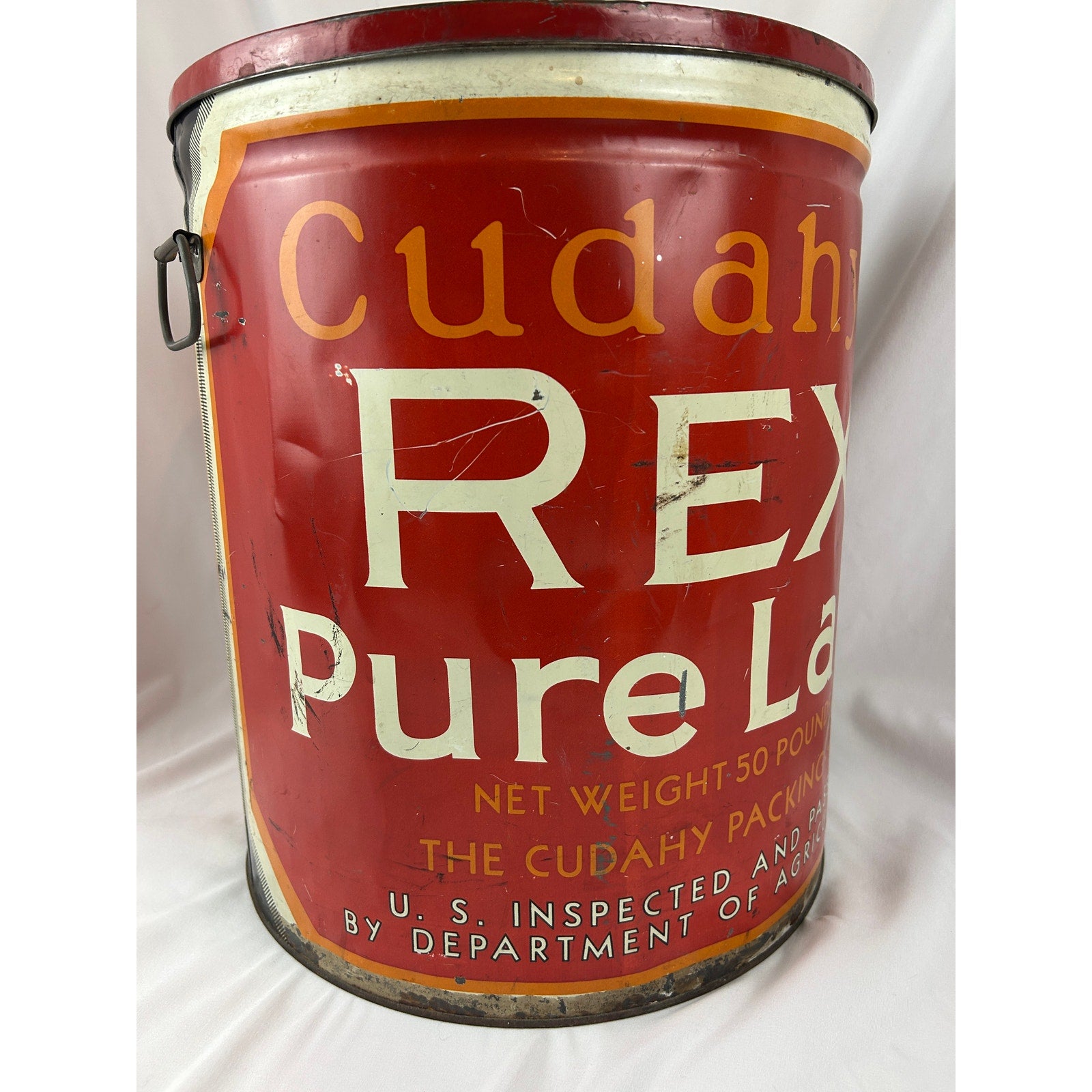 Vintage Cudahy Rex Pure Lard 50 lb Metal Pail Can With Lid