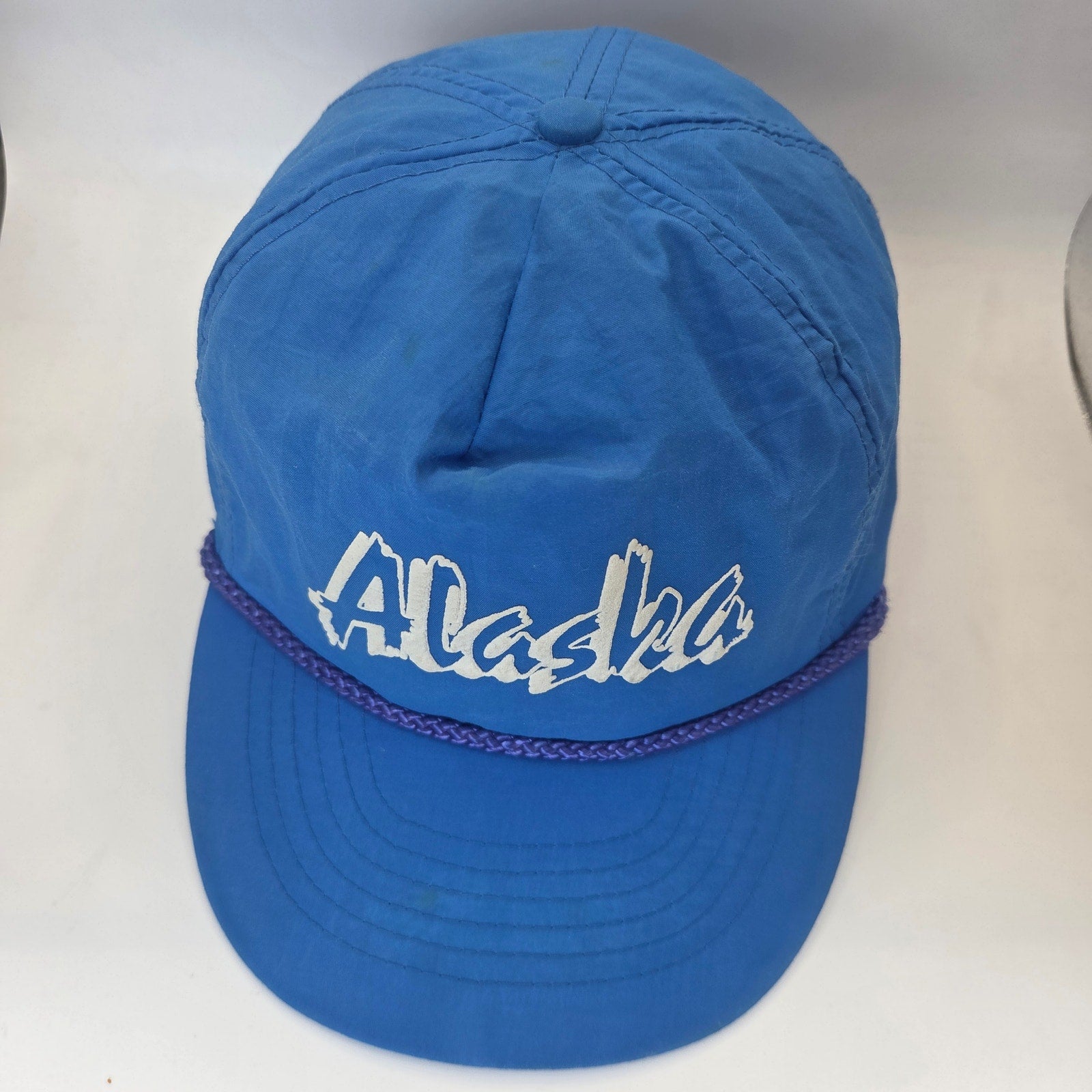 Vintage Alaska Souvenir Rope Snapback Hat Blue Nylon Adjustable Cap USA