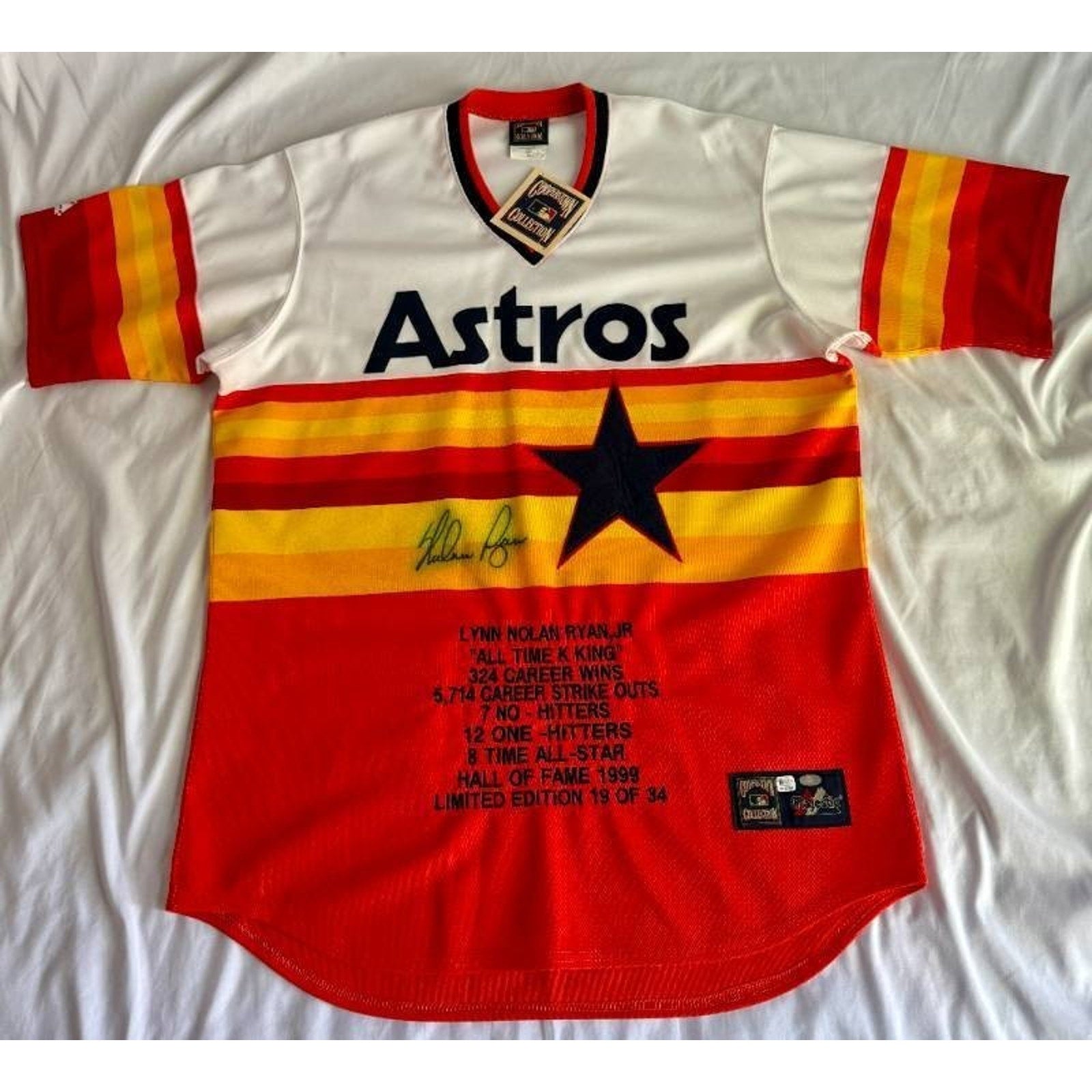 Nolan Ryan Auto Stat Jersey 19/34 NWT Astros XL COA MLB Majestic Rare