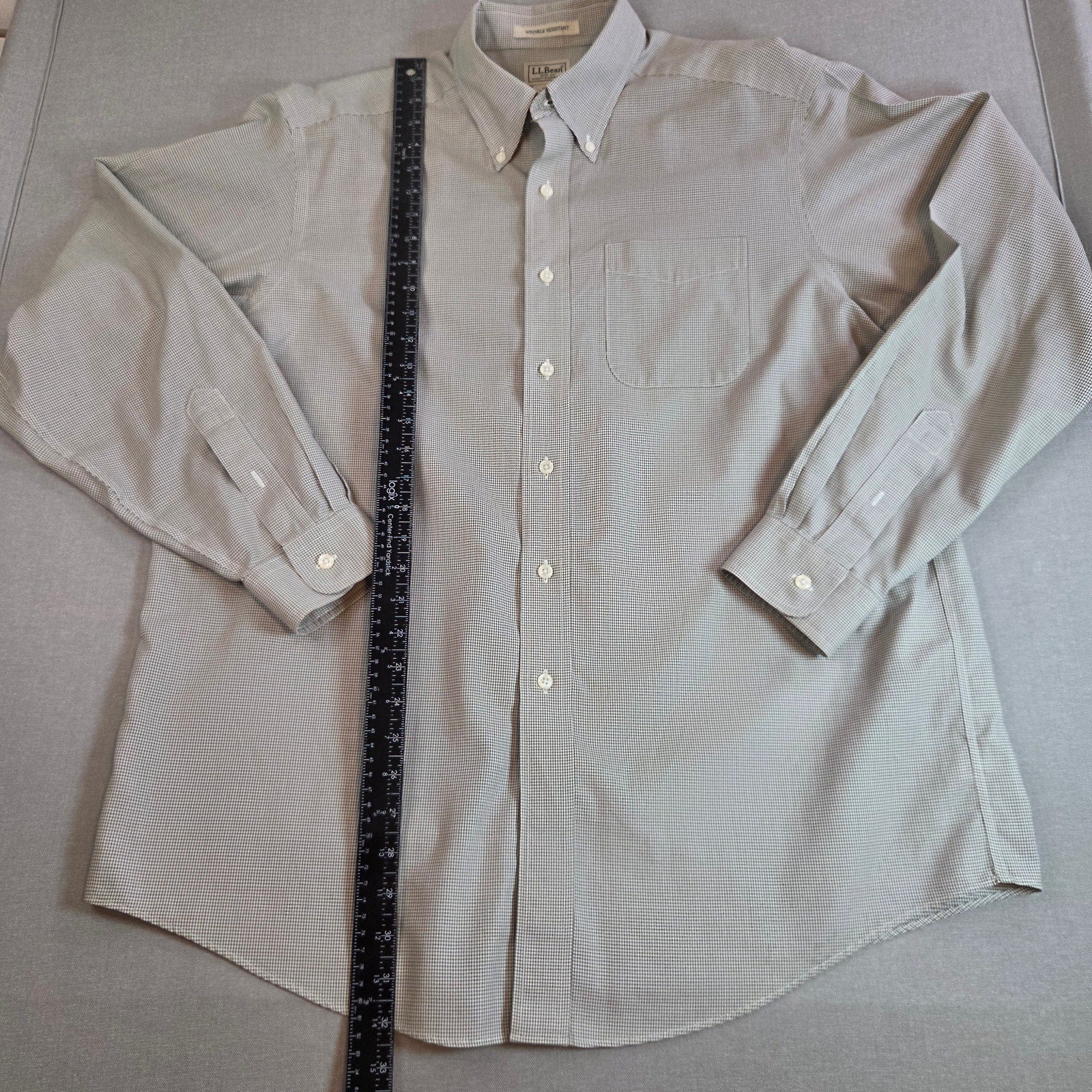 LL Bean Mens L Button Down Shirt Green Check Wrinkle Resistant Cotton Malaysia