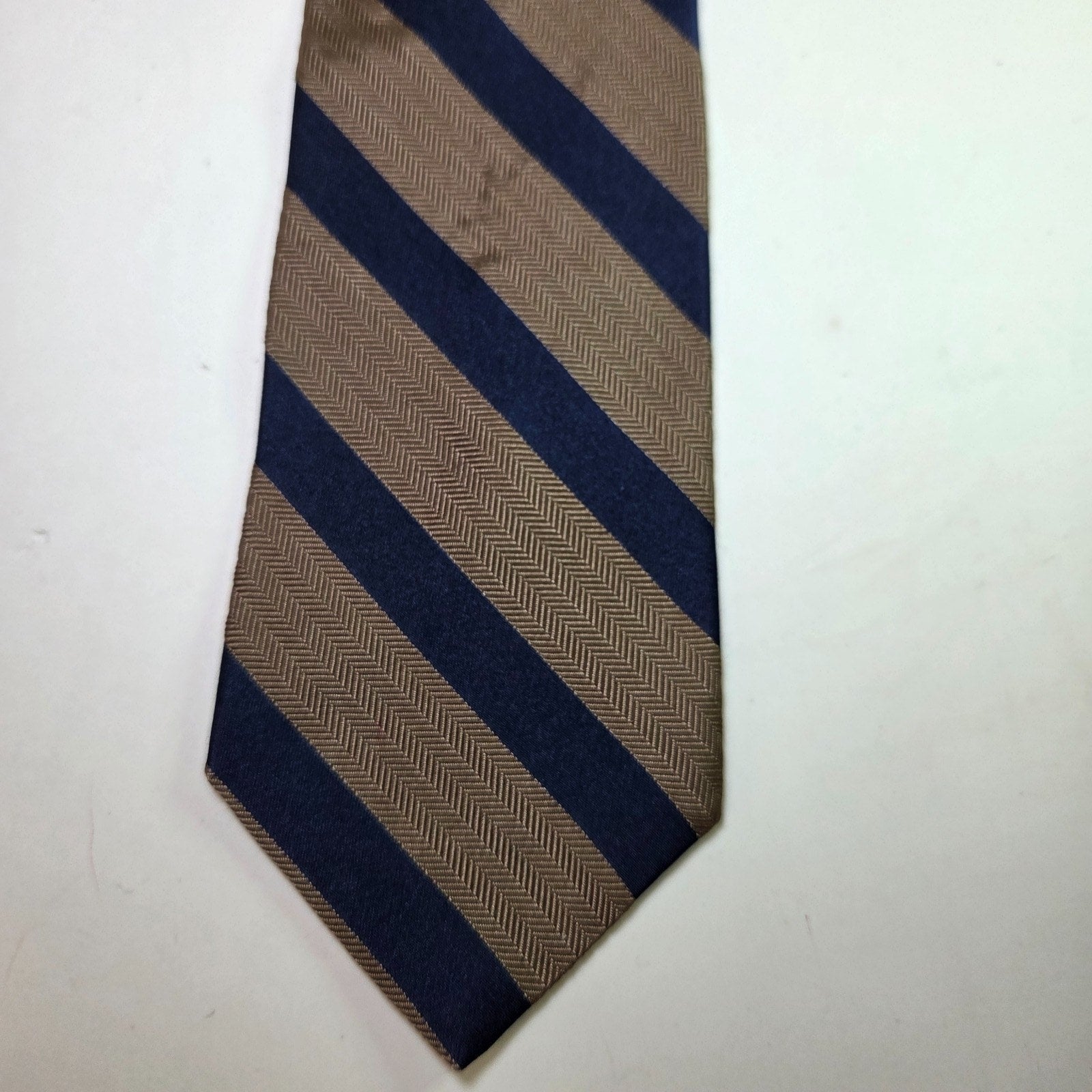 Tommy Hilfiger Navy Tan Striped Repp Tie 3.75" Classic USA Made