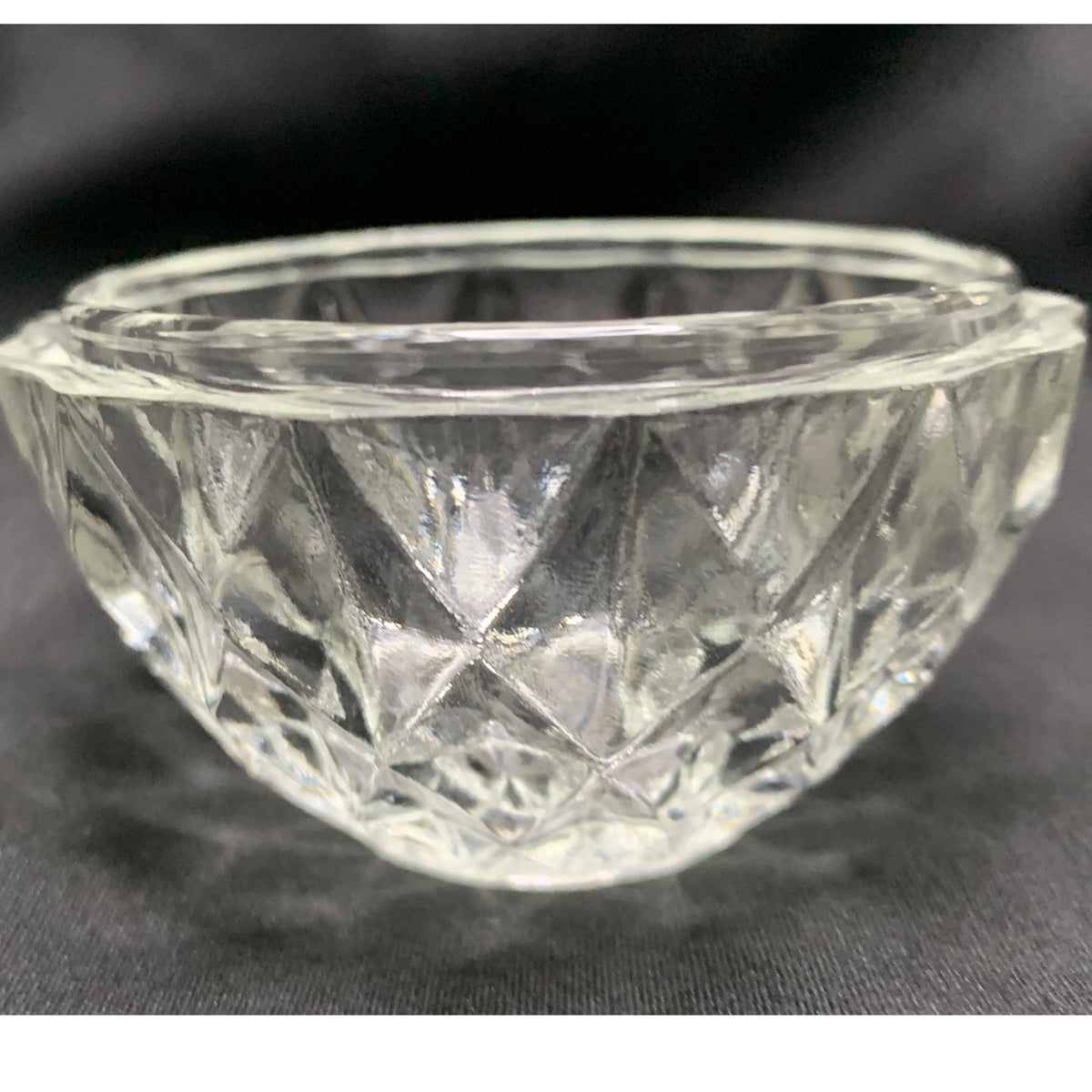 Clear Pressed Glass Covered Candy Dish Diamond Pattern Pointed Lid Small