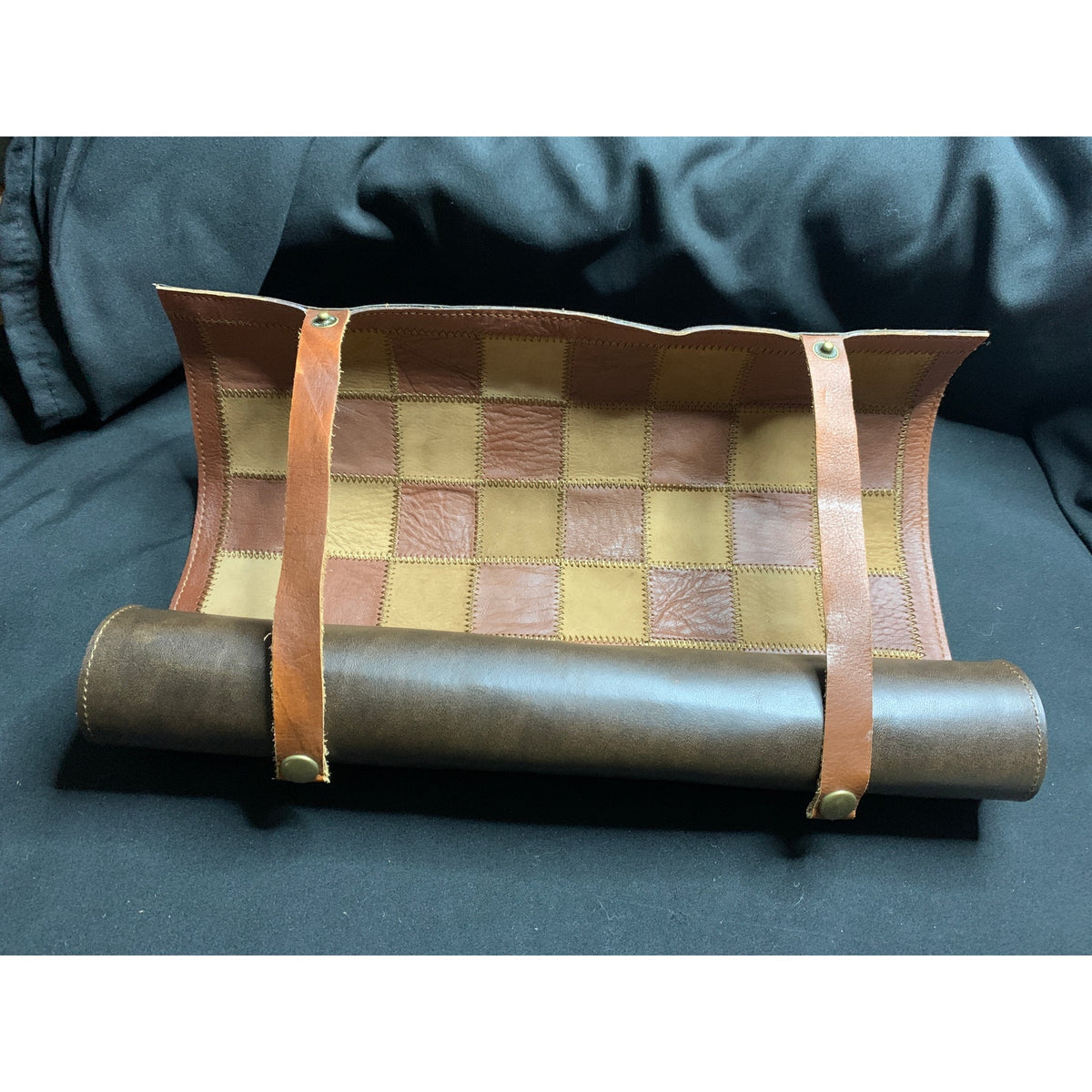 Vintage Marlboro Leather Roll Up Chess Checkers Travel Game Complete 34 Pieces
