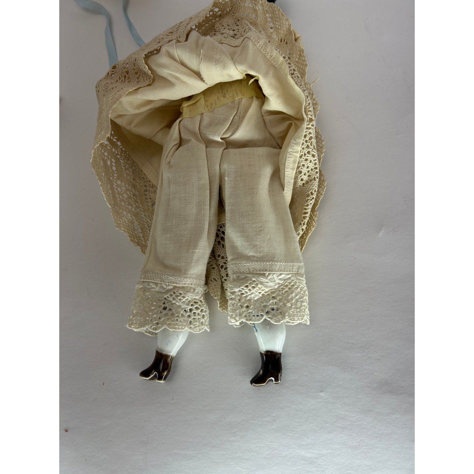 Antique China Head Doll 14 inch Black Hair Original Body and Clothes 1880s