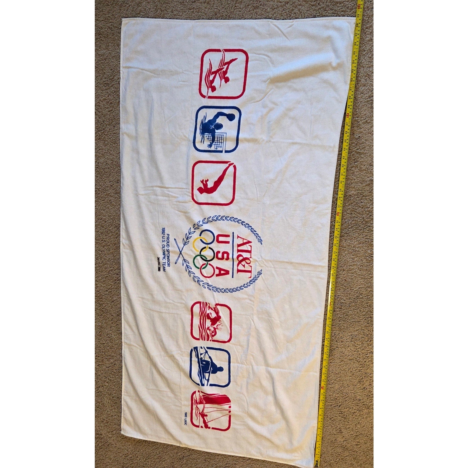 AT&T USA 1992 Olympic Games Vintage Bath Towel Hilascal Cotton