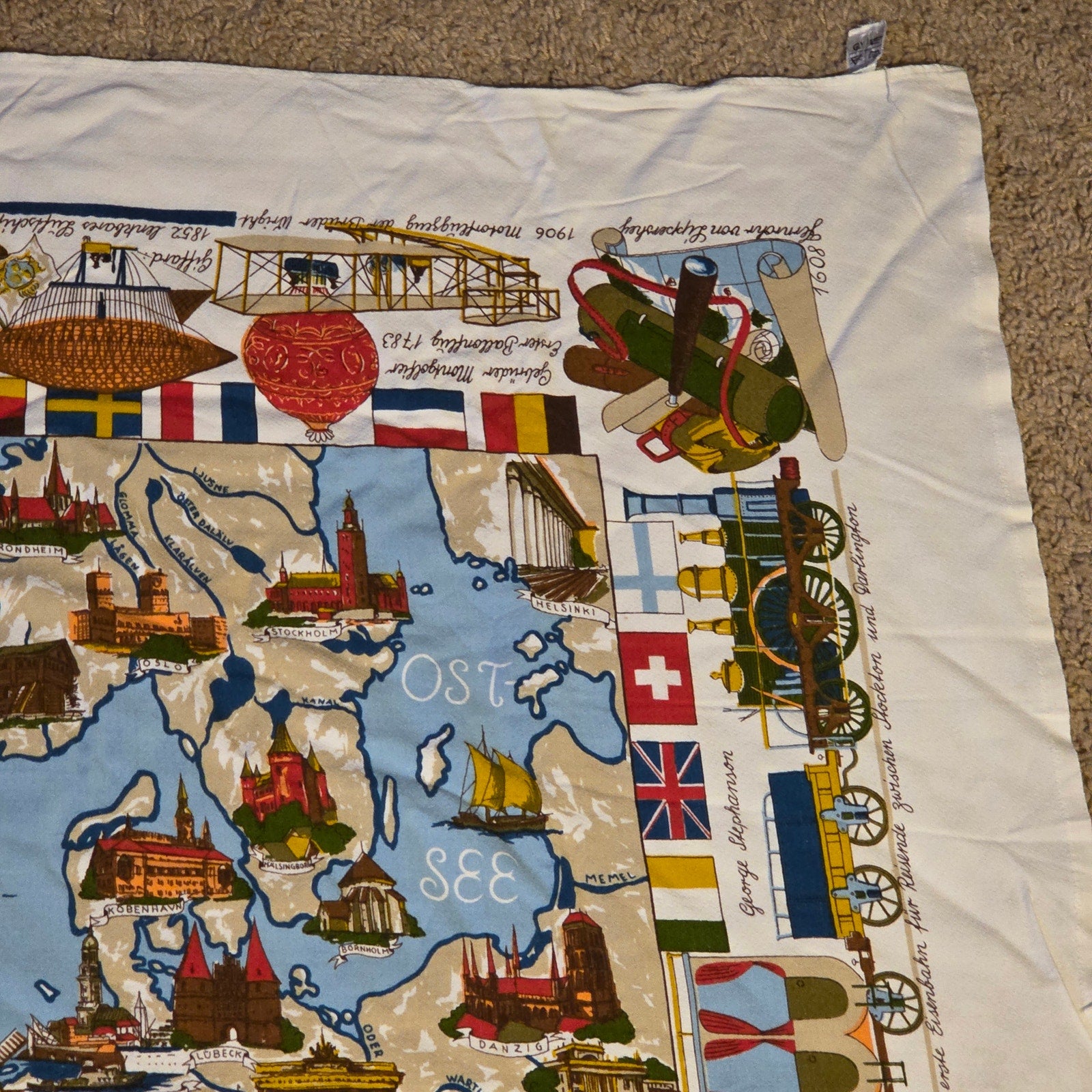 Vintage Europe Map Textile Tieltjet Viscose Wall Hanging 57x45”