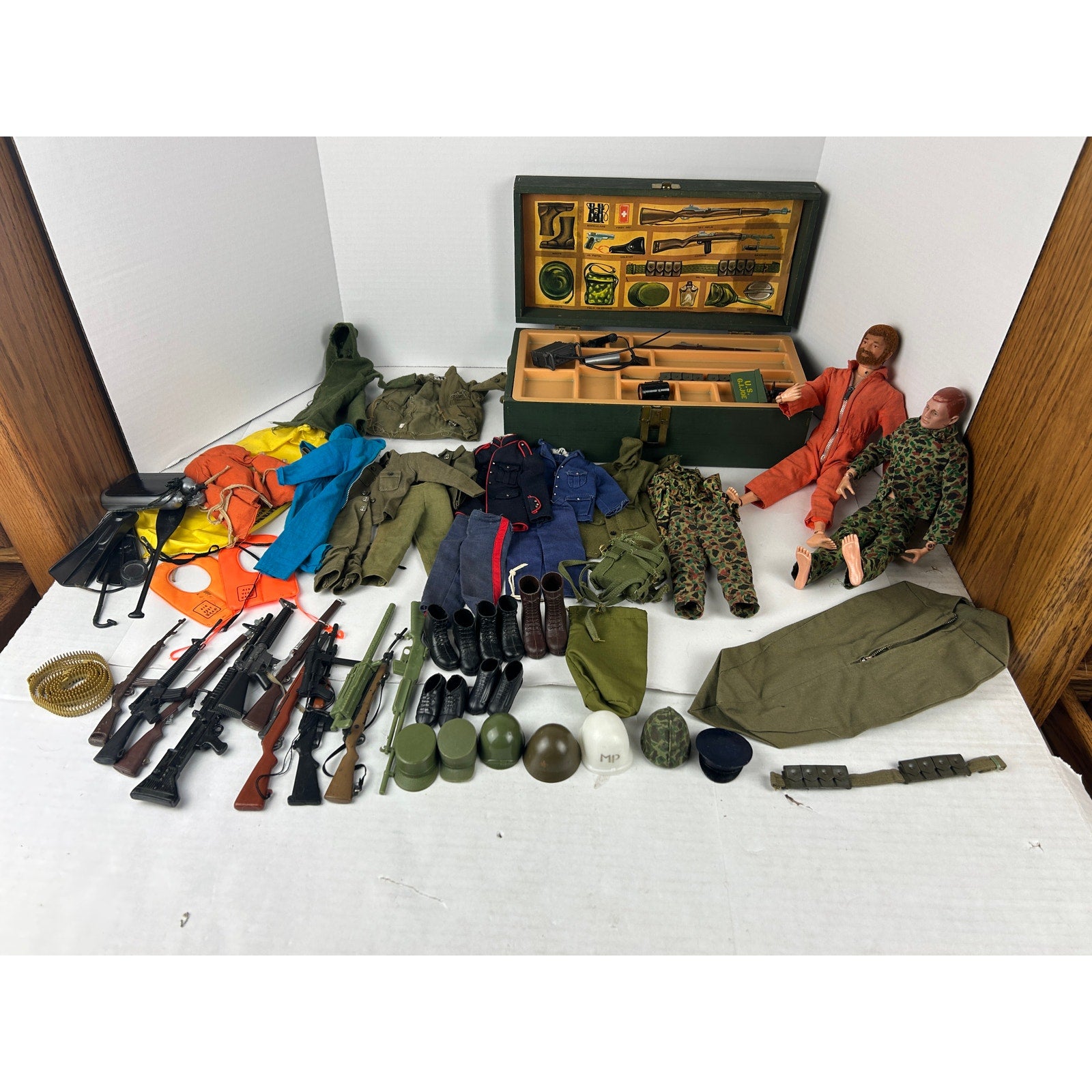 Vintage GI Joe Lot Two Figures Footlocker Uniforms Weapons Accessories