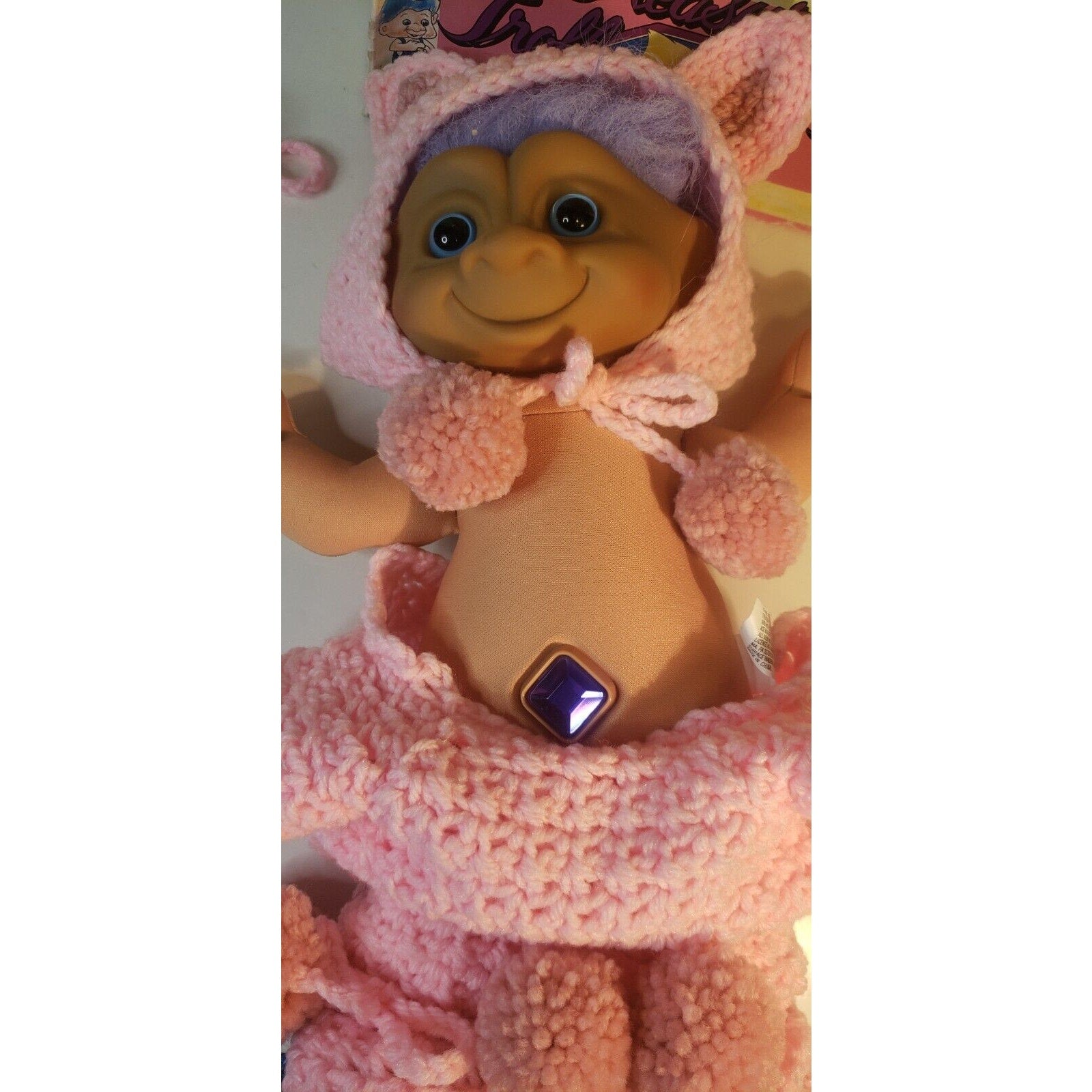 1991 Treasure Troll Tot 14" Doll Bellybutton Wishstone Pink Pig Outfit Vintage
