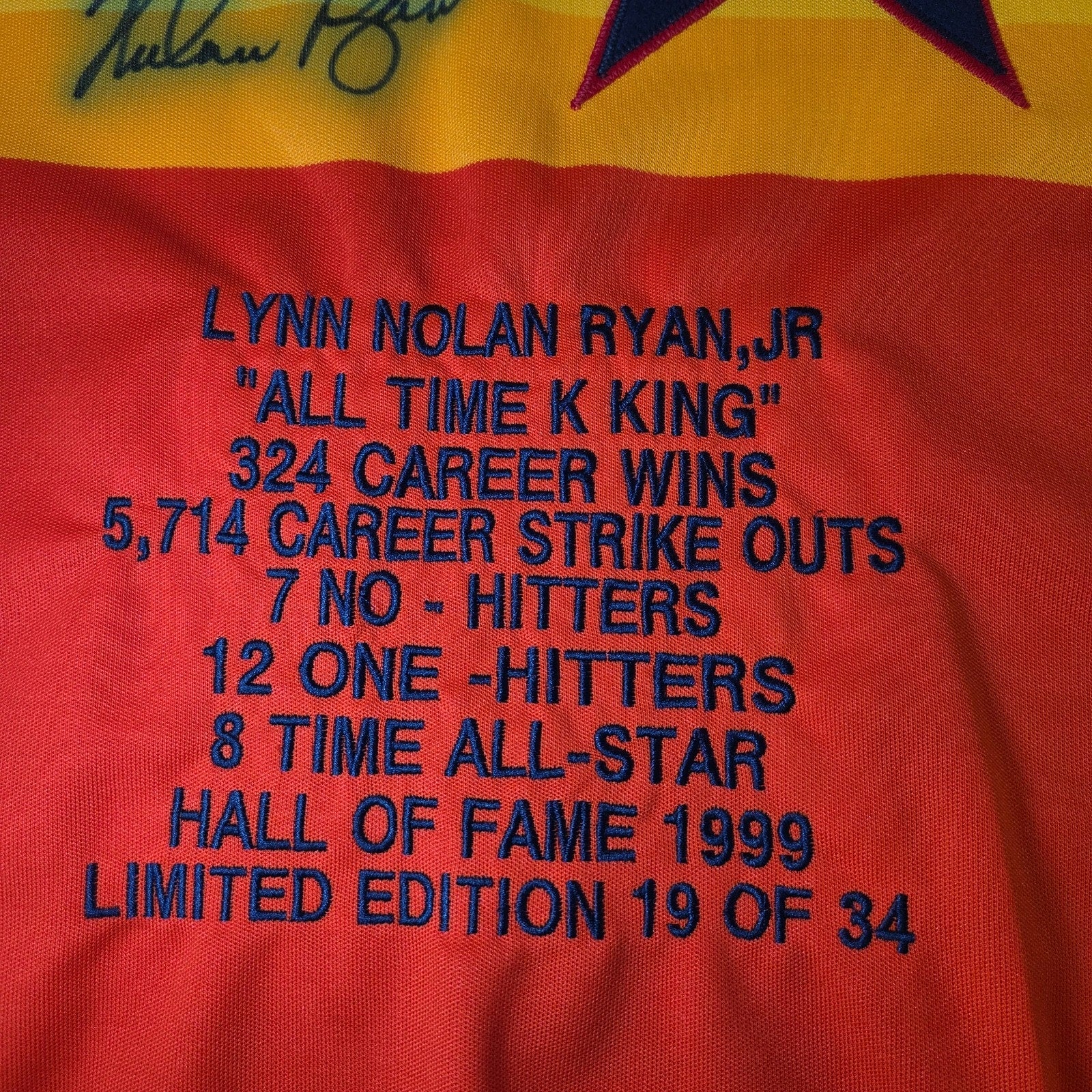 Nolan Ryan Auto Stat Jersey 19/34 NWT Astros XL COA MLB Majestic Rare