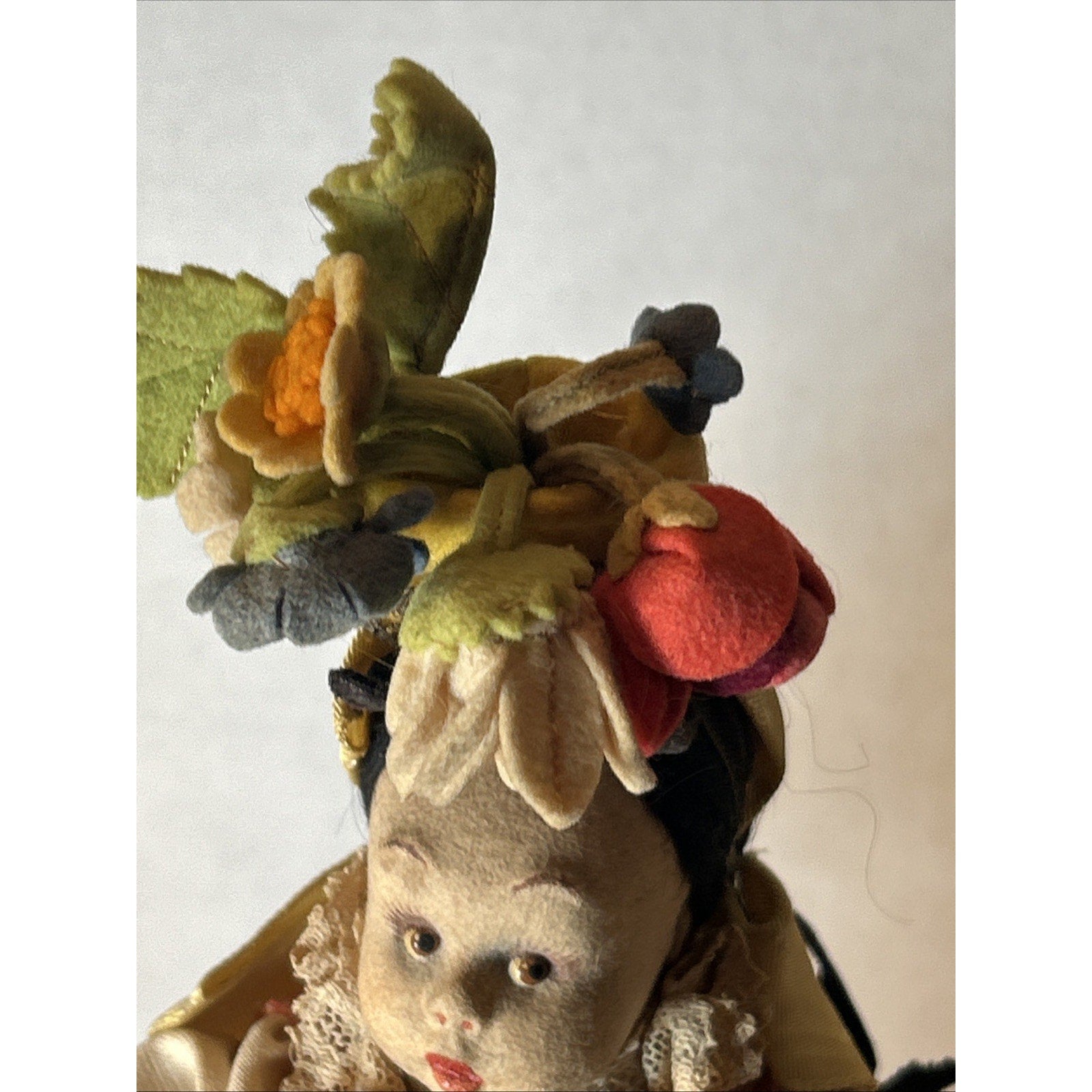 Antique Italian Lenci-Style Felt Doll w/ Flower Pot 11” Val Gardena c.1920s