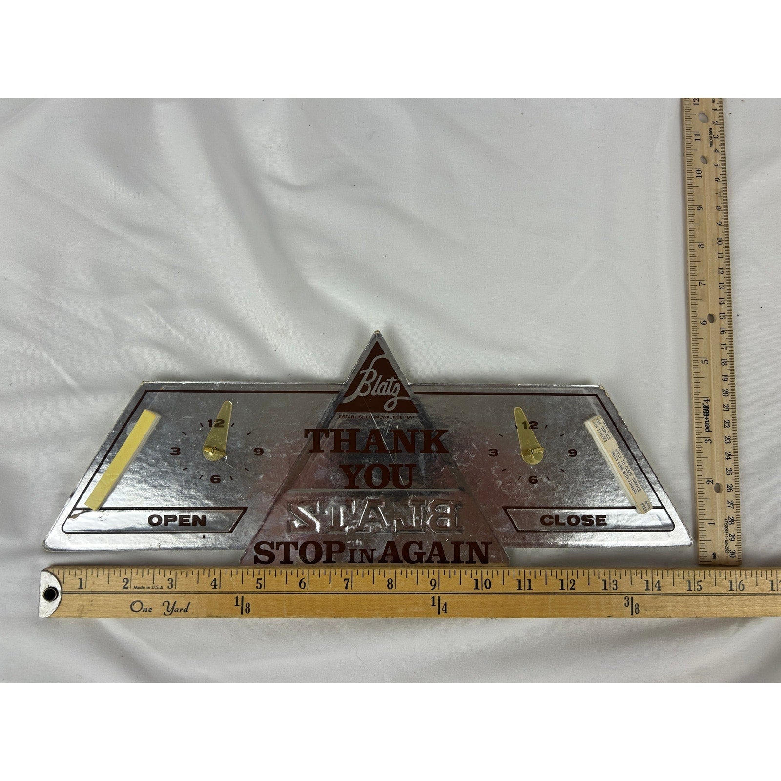 Vintage Blatz Beer Bar Clock Sign Open Close Foil Cardboard Display