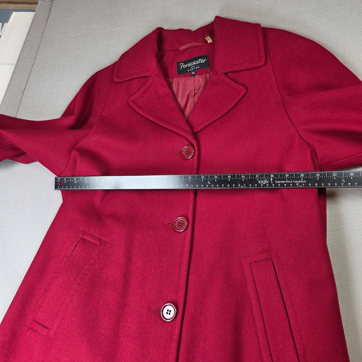 Forecaster of Boston Wool Blend Car Coat Womens 14 Burgundy 3 Button Jacket
