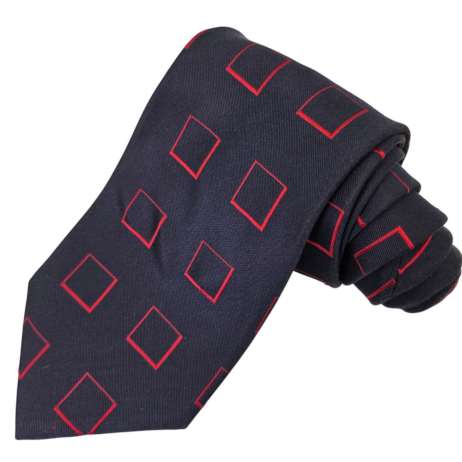 DKNY Silk Tie Navy Blue Red Square Geometric 3.75 Classic 57 Mens USA
