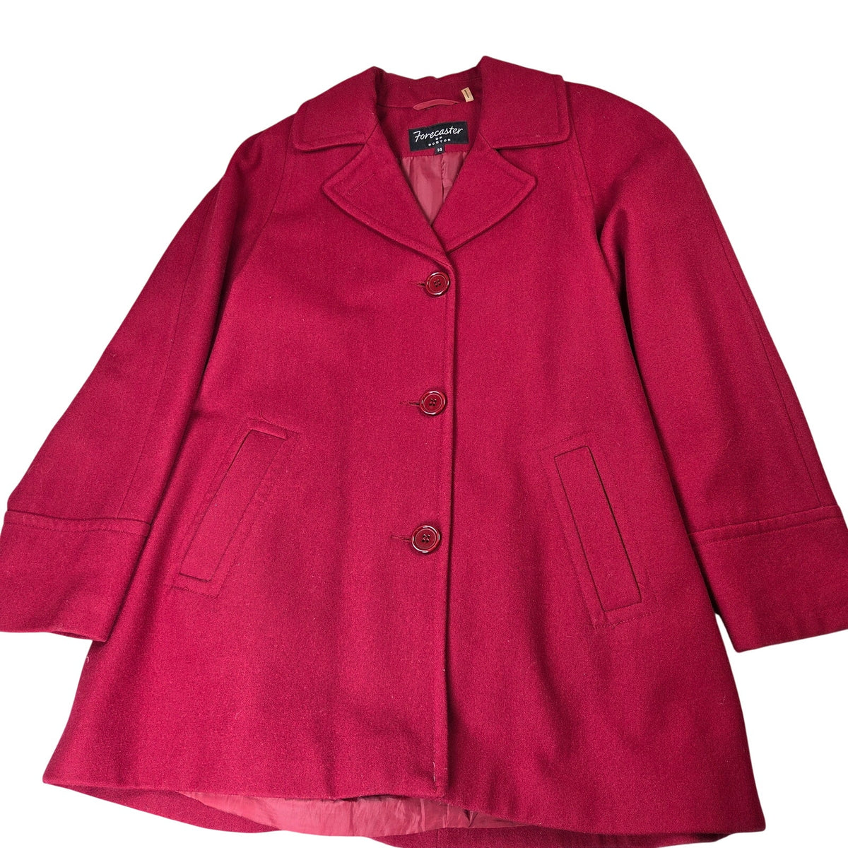 Forecaster of Boston Wool Blend Car Coat Womens 14 Burgundy 3 Button Jacket