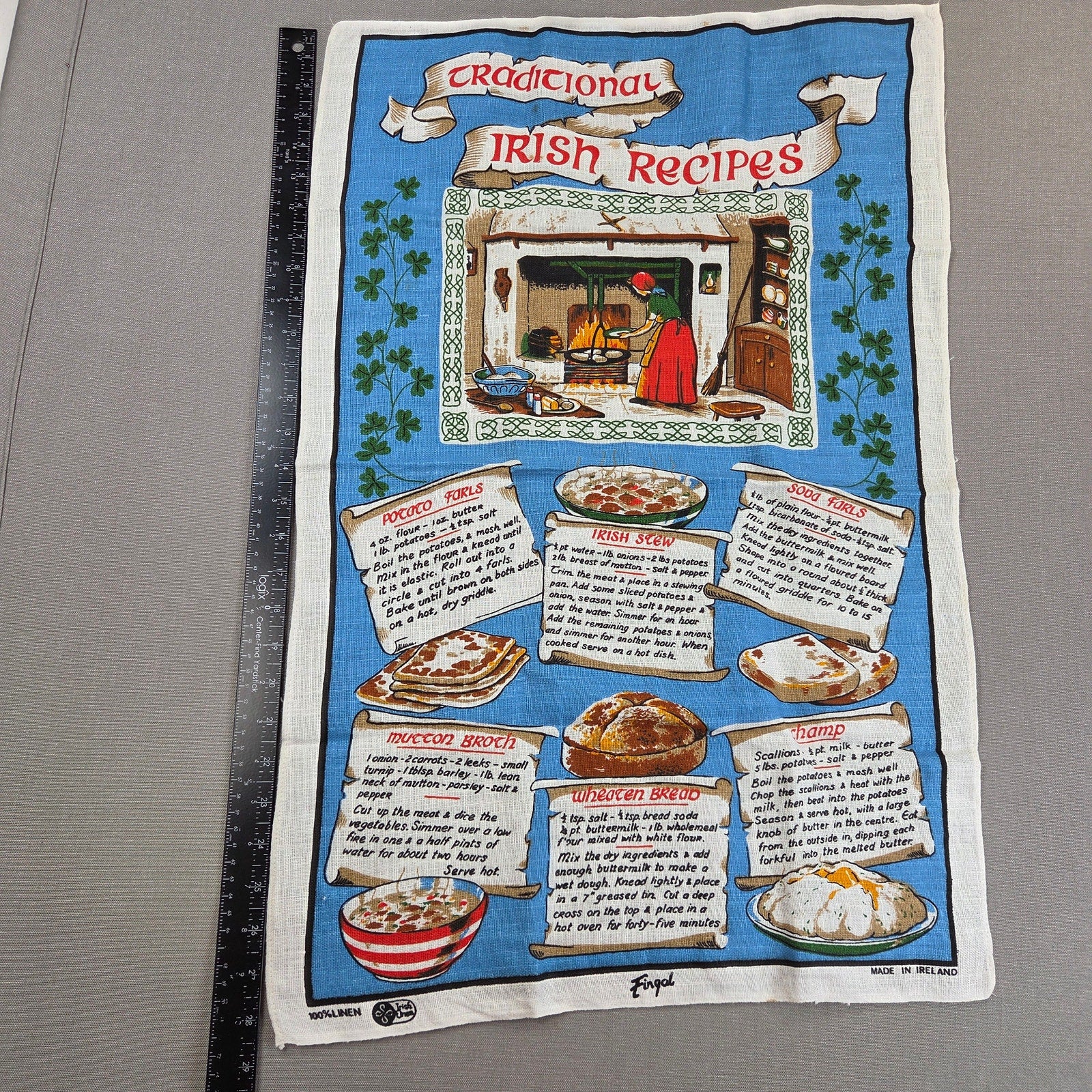 Vintage Fingal Traditional Irish Recipes 100% Linen Tea Towel Made Ireland