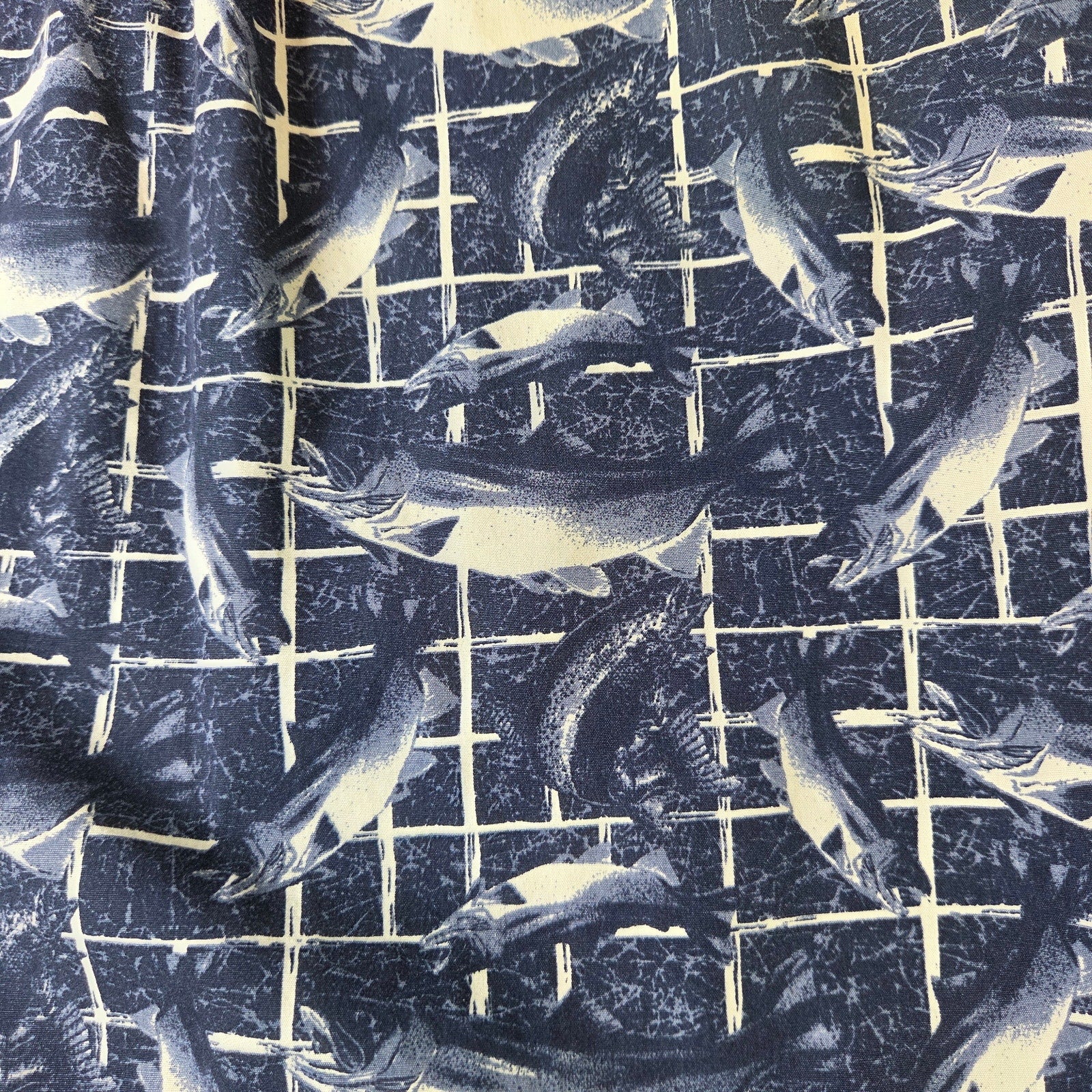 Columbia Fish Print Short Sleeve Button Down Shirt Size L Cotton