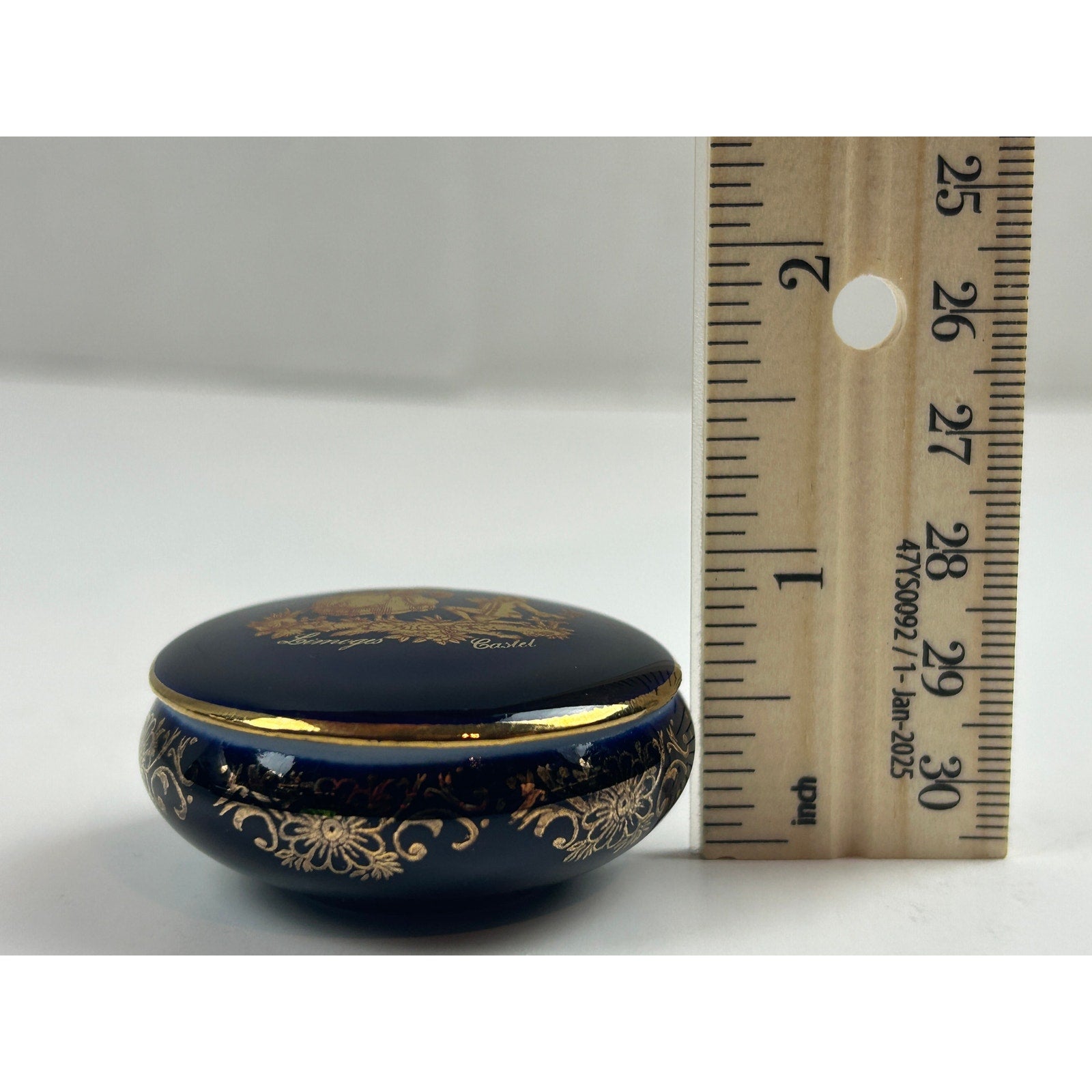 Limoges Castel Cobalt Blue Trinket Box Courting Couple 22K Gold France