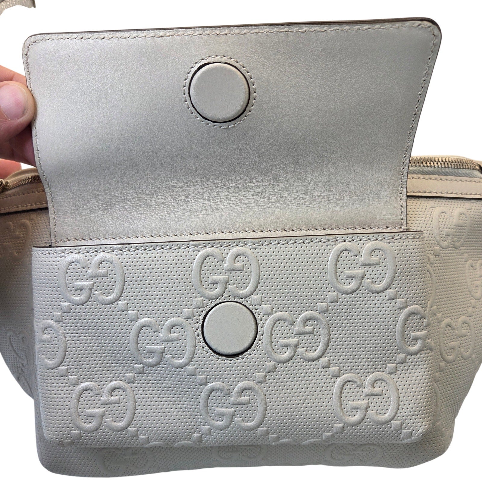 Gucci Perforated Guccissima Leather Belt Bag / Waist Bag Ivory Off-White