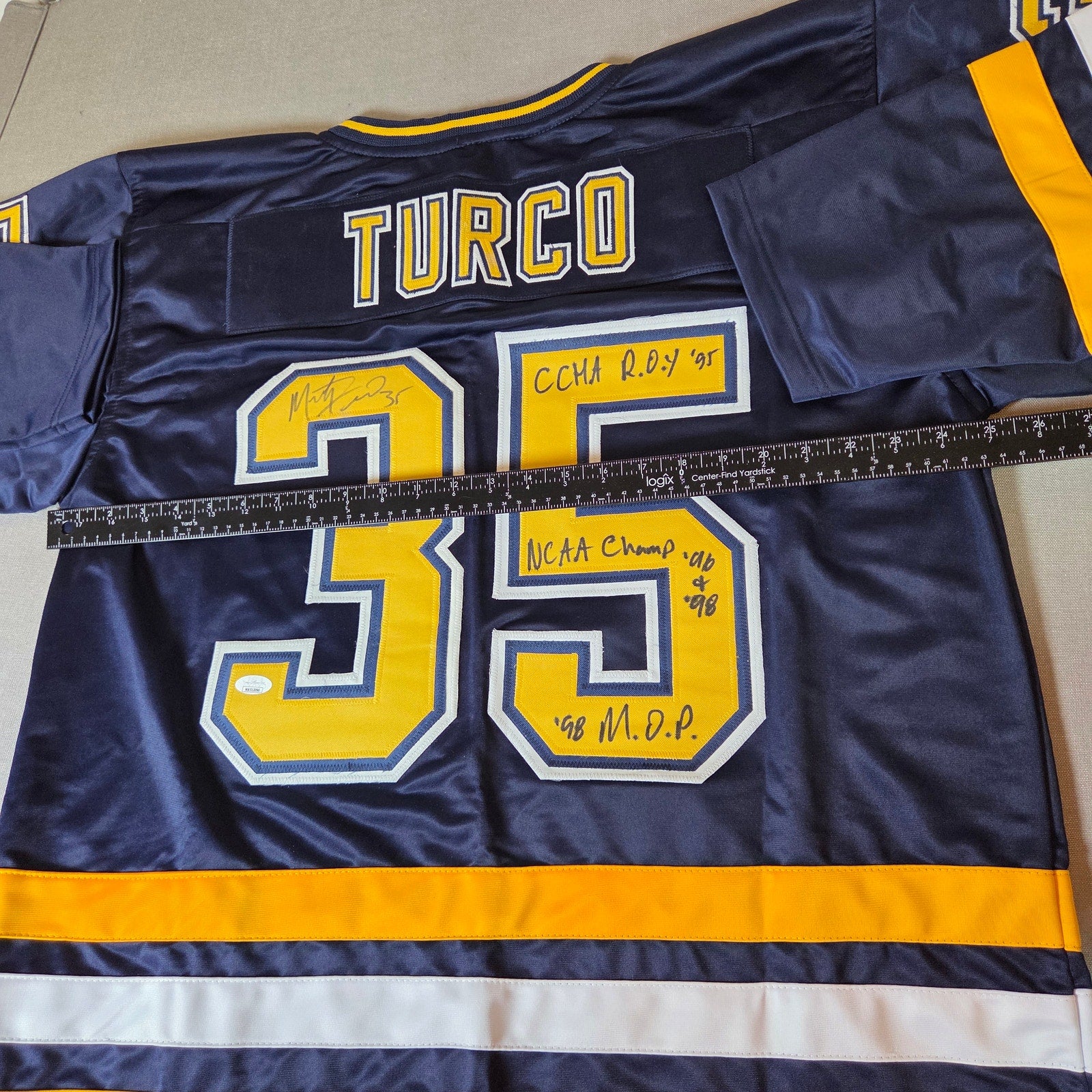 Marty Turco Signed Michigan Wolverines Custom Hockey Jersey JSA 3x Inscribed