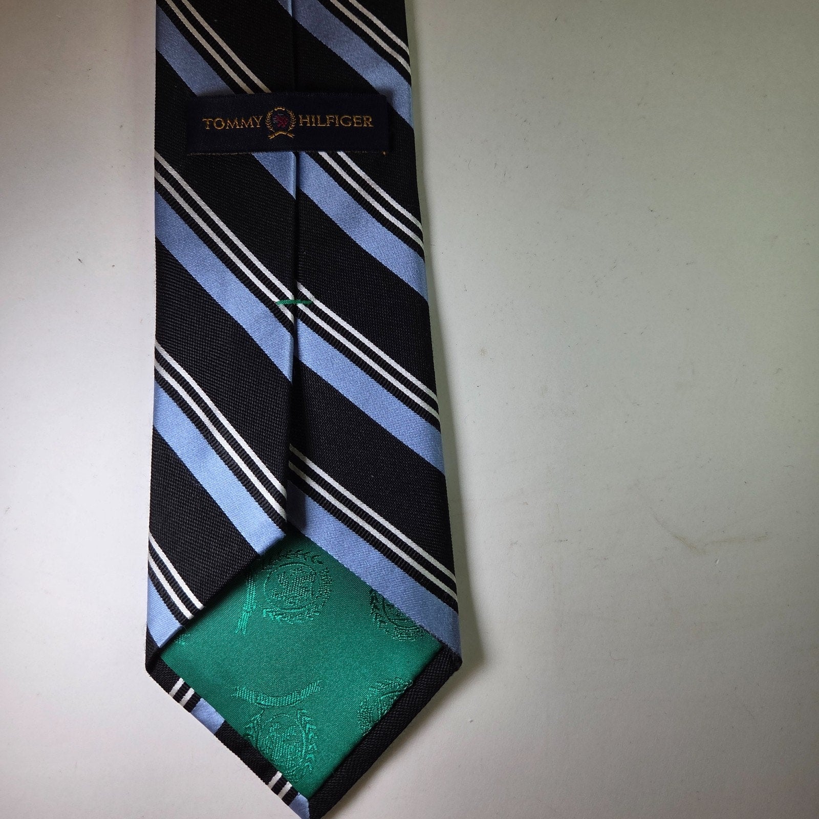 Tommy Hilfiger Repp Striped Tie Black Blue White 100% Silk 3.5” x 58”
