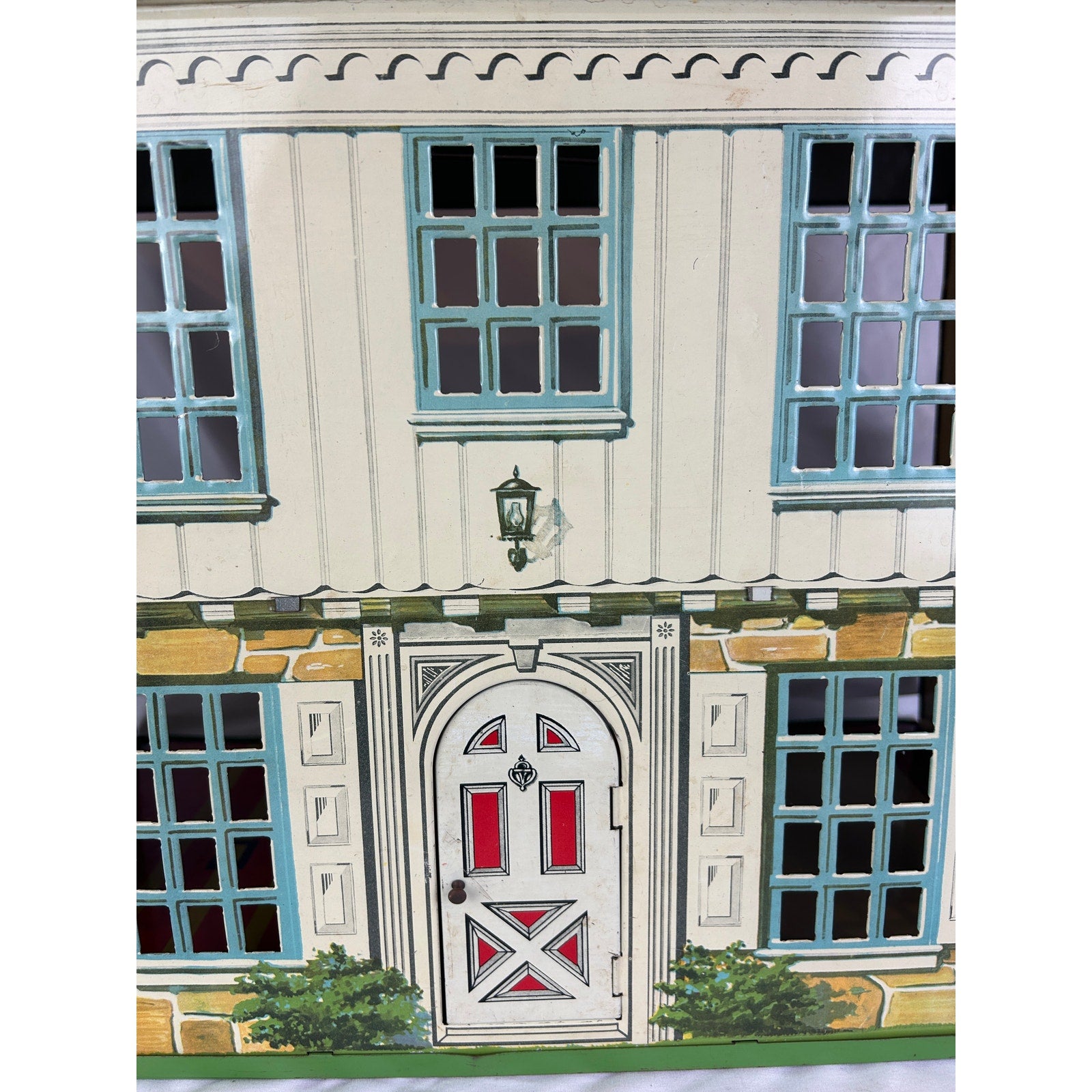 Playsteel Bucks County Colonial Tin Litho Dollhouse 1948 Vintage