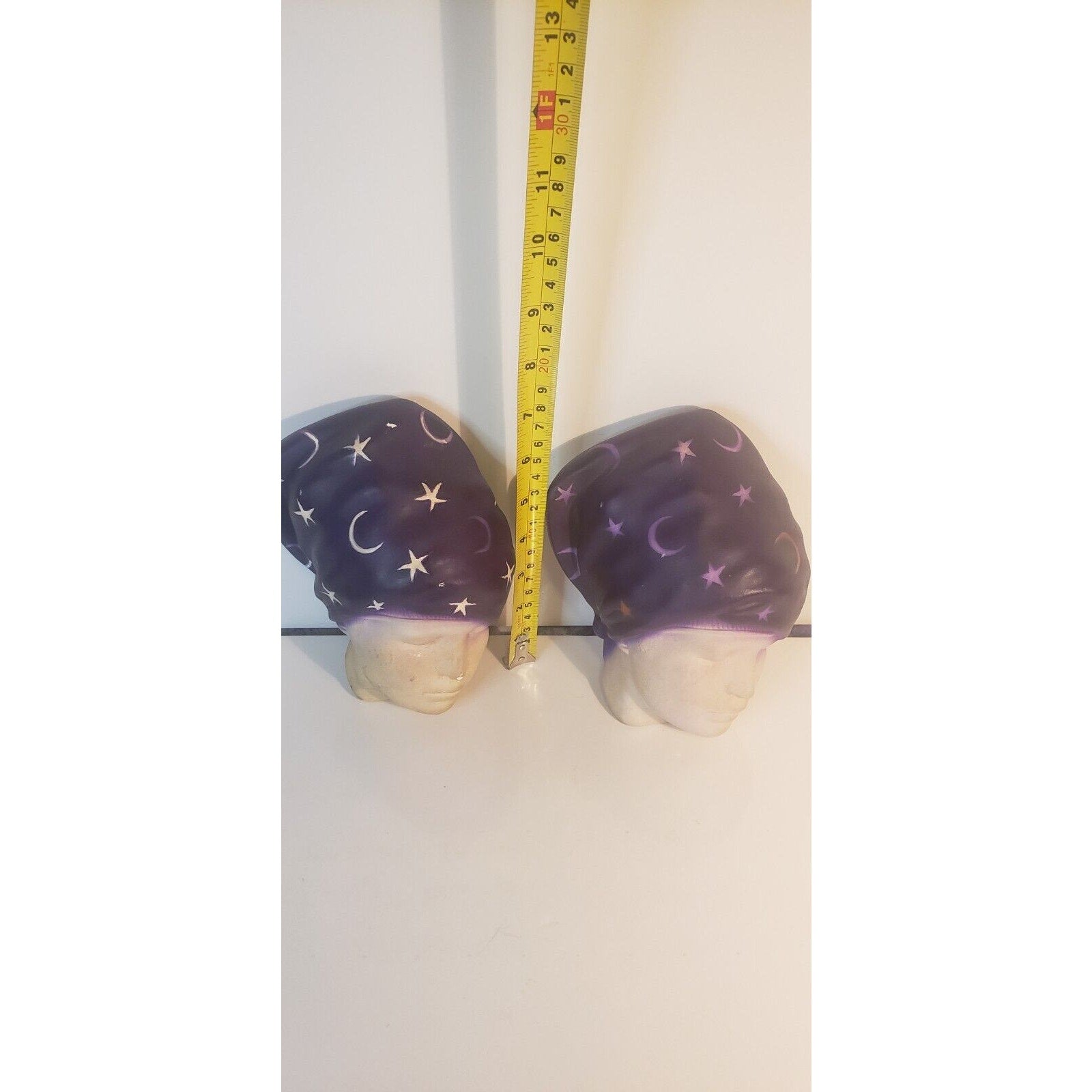 Pair Vintage Chalkware Wall Busts – Women w/ Purple Star Headwraps