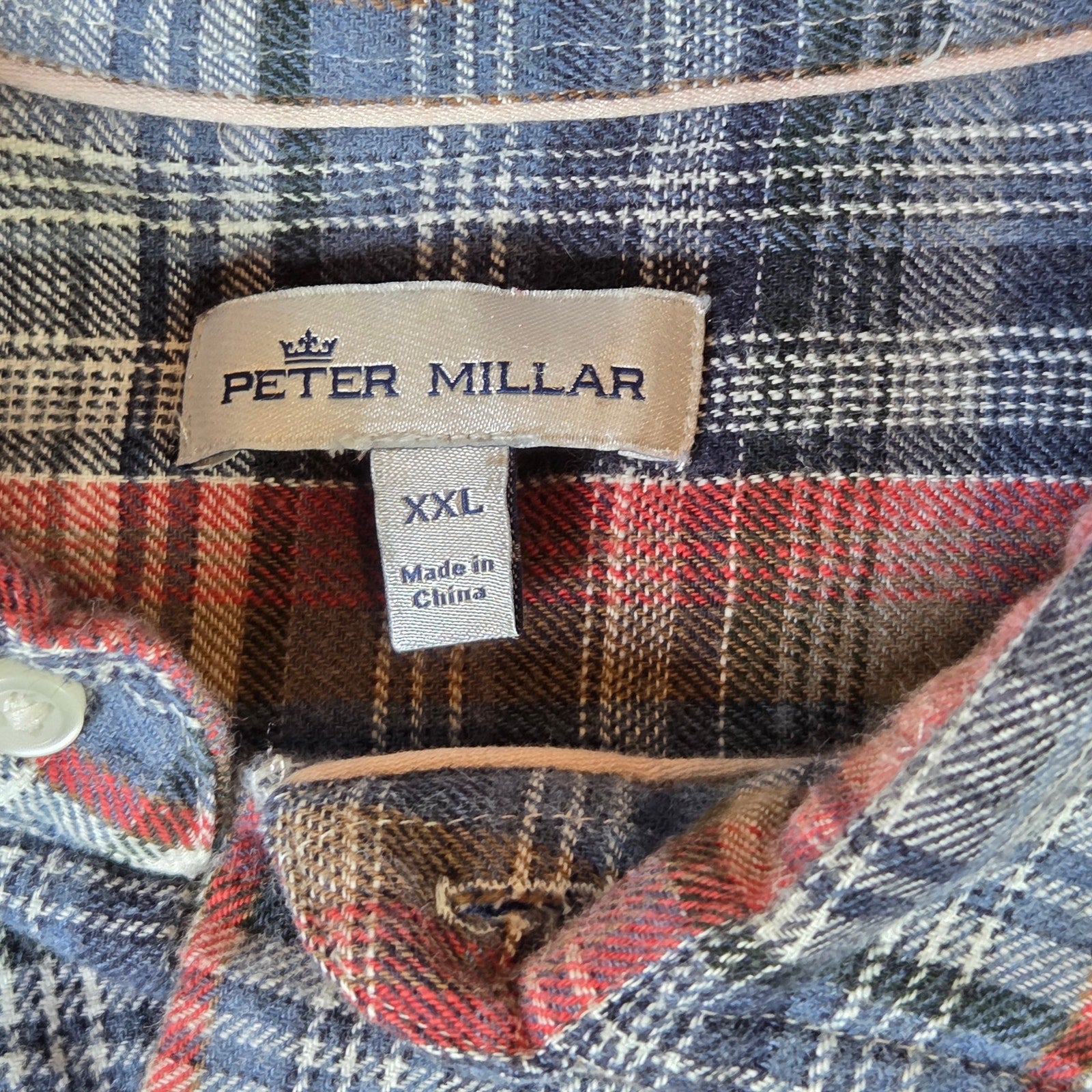 Peter Millar XXL Plaid Flannel Button-Down Shirt Long Sleeve Cotton