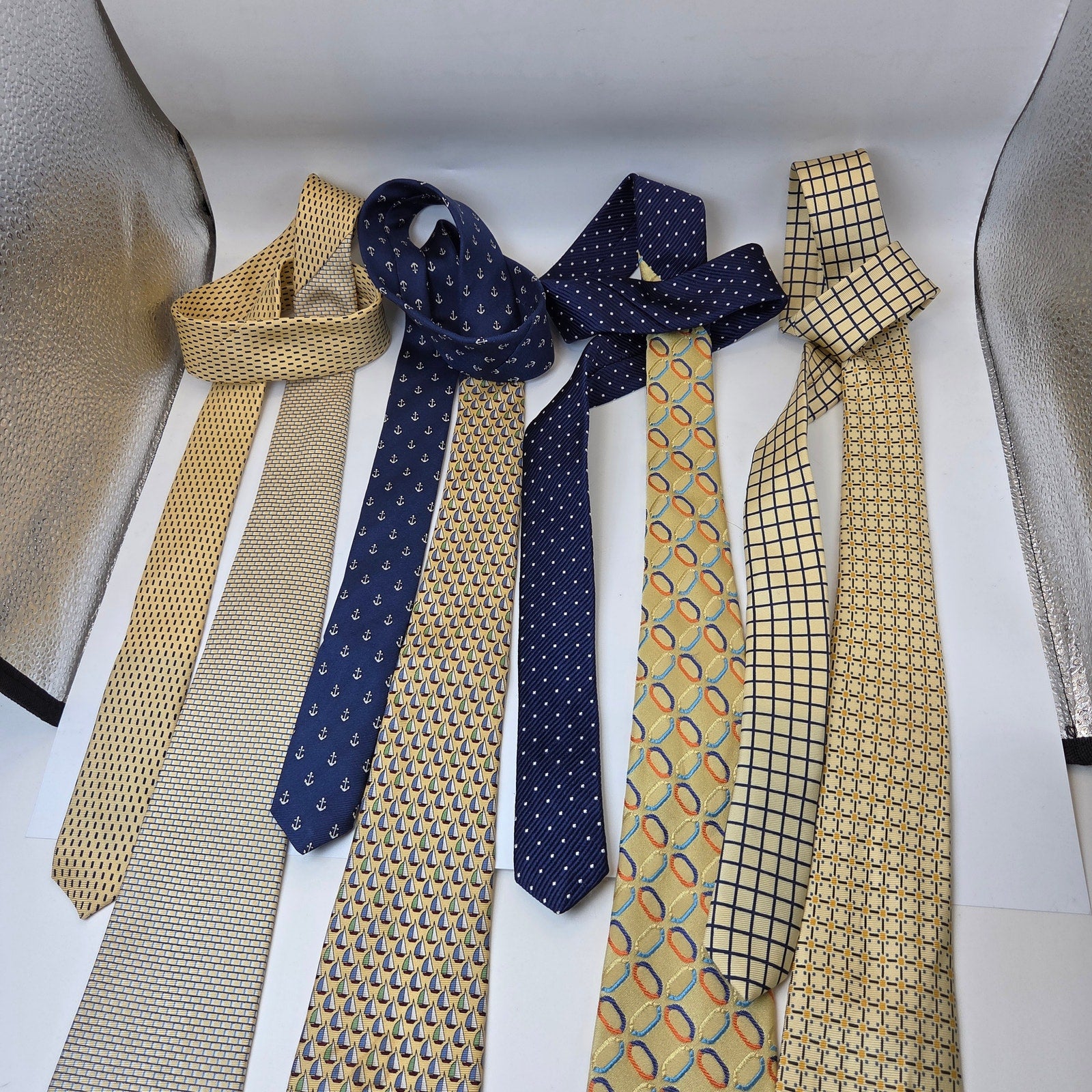 Tommy Hilfiger 4 Tie Lot Silk USA Yellow Nautical Sailboats Anchors Contrast Tip