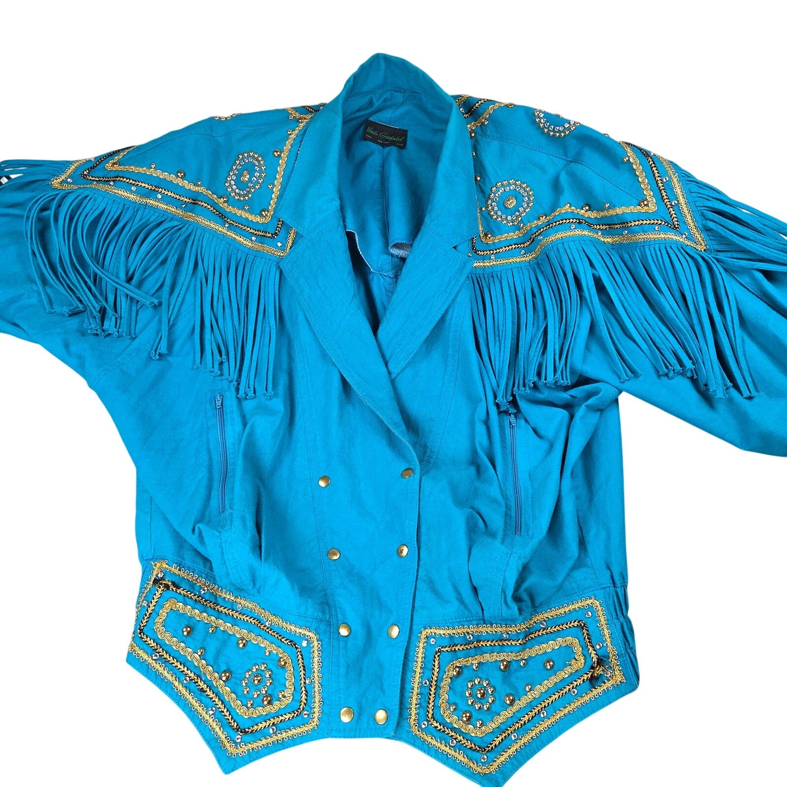 Varda Garfinkel Vintage 80s Western Fringe Beaded Rodeo Jacket Women's L