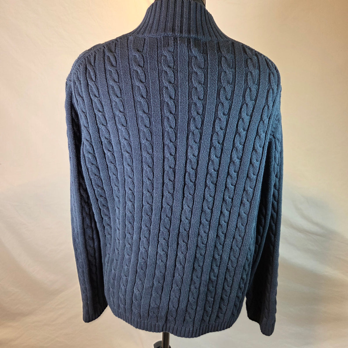 Vintage LL Bean Womens XL Cotton Cable Knit Full Zip Mock Neck Sweater Hong Kong