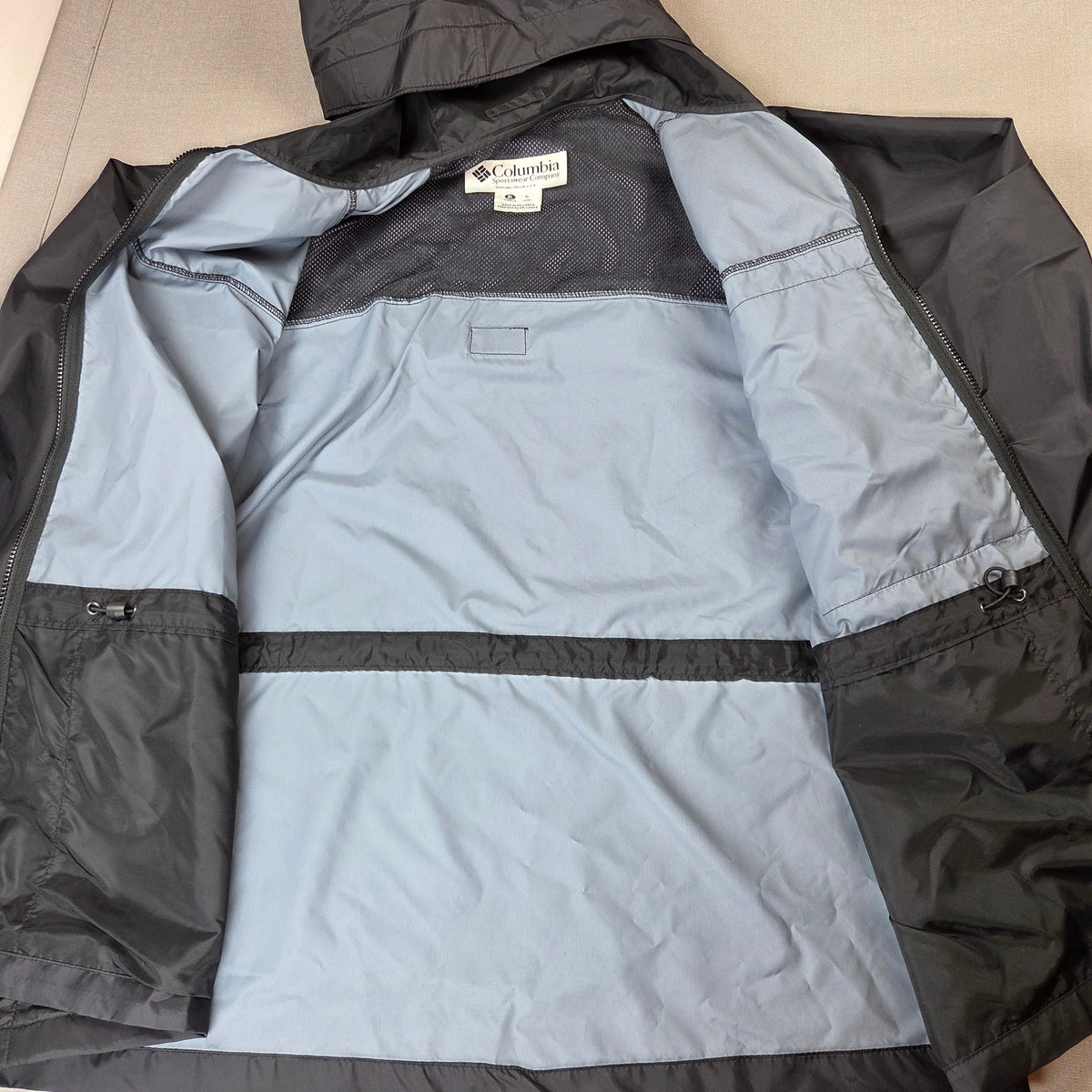 Vintage 1998 Columbia Packable Hooded Rain Jacket Women's XL Black Full Zip