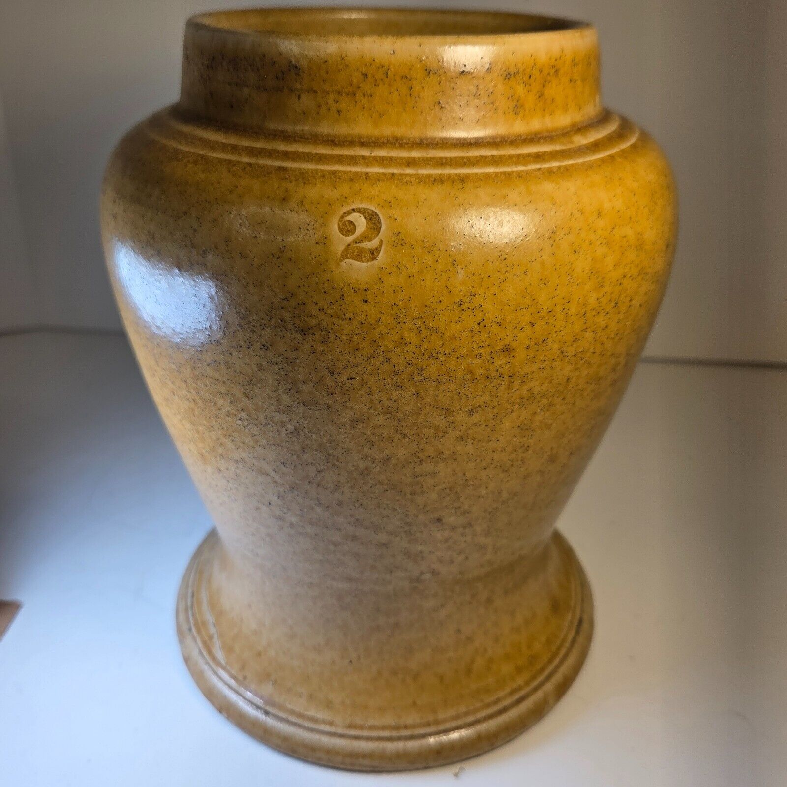 Antique Stoneware Snuff Jar 7.5" Relief Man Sniffing #2 No Lid Pre-1930