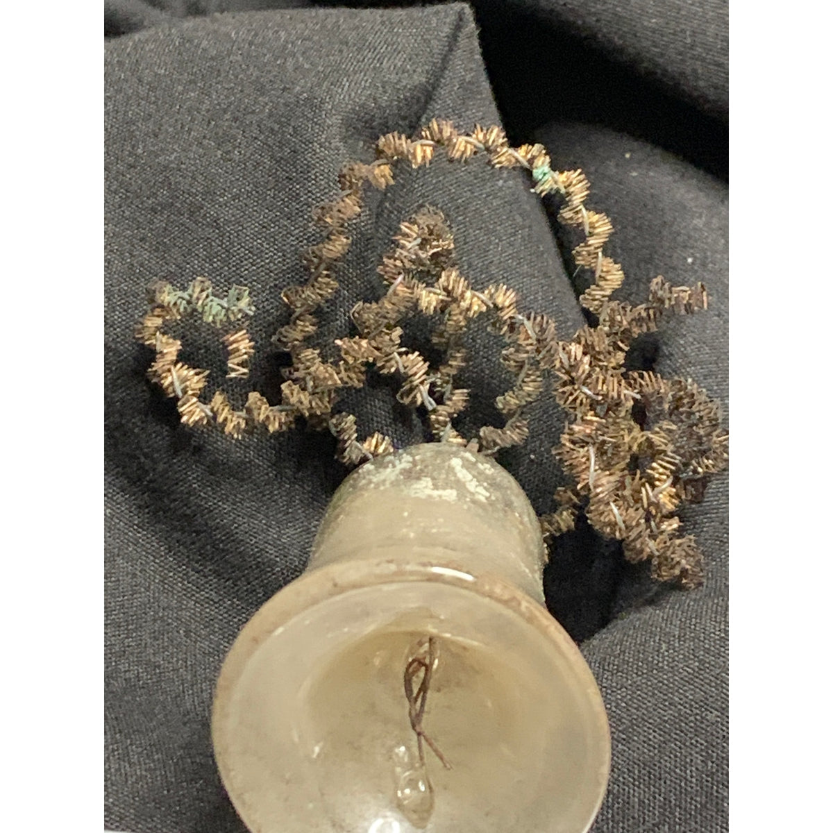 Antique Vintage Glass Bell Christmas Ornament Glass Clapper Tinsel Silver