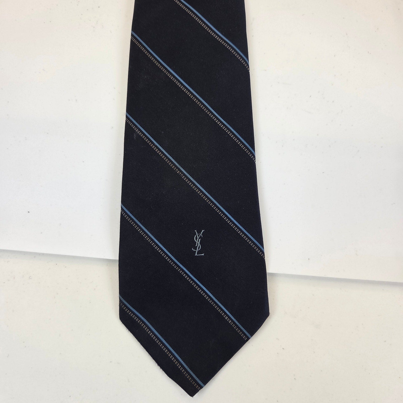 Vintage Yves Saint Laurent YSL Striped Necktie Embroidered Logo 56" x 3"