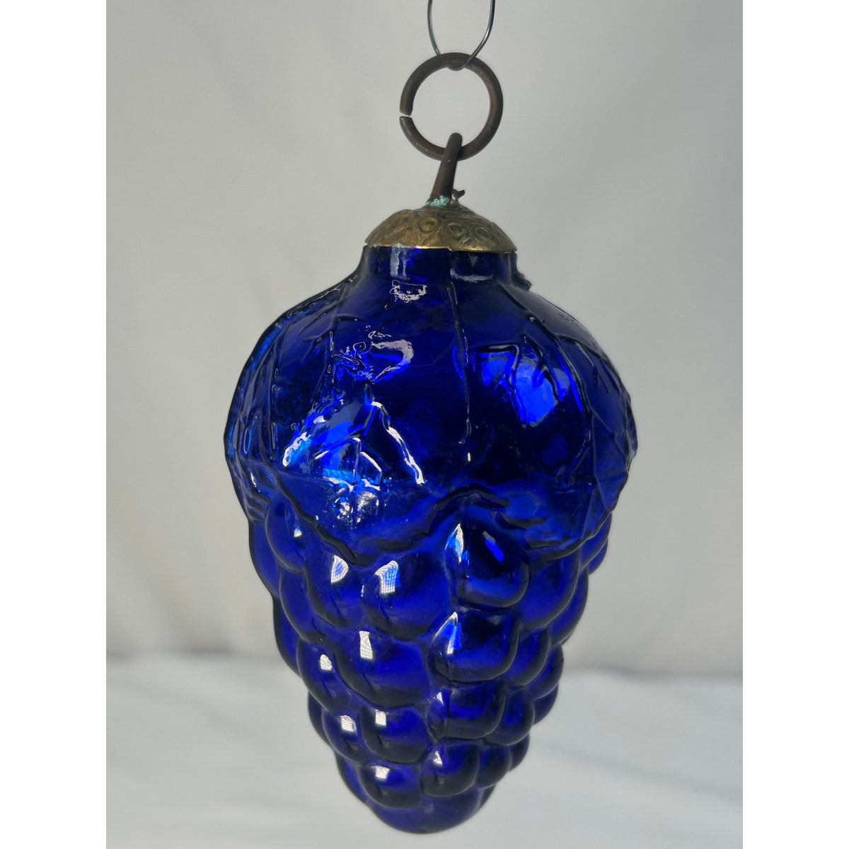 Antique 1800s German Kugel Cobalt Blue Grape Cluster Glass Christmas Ornament 4"