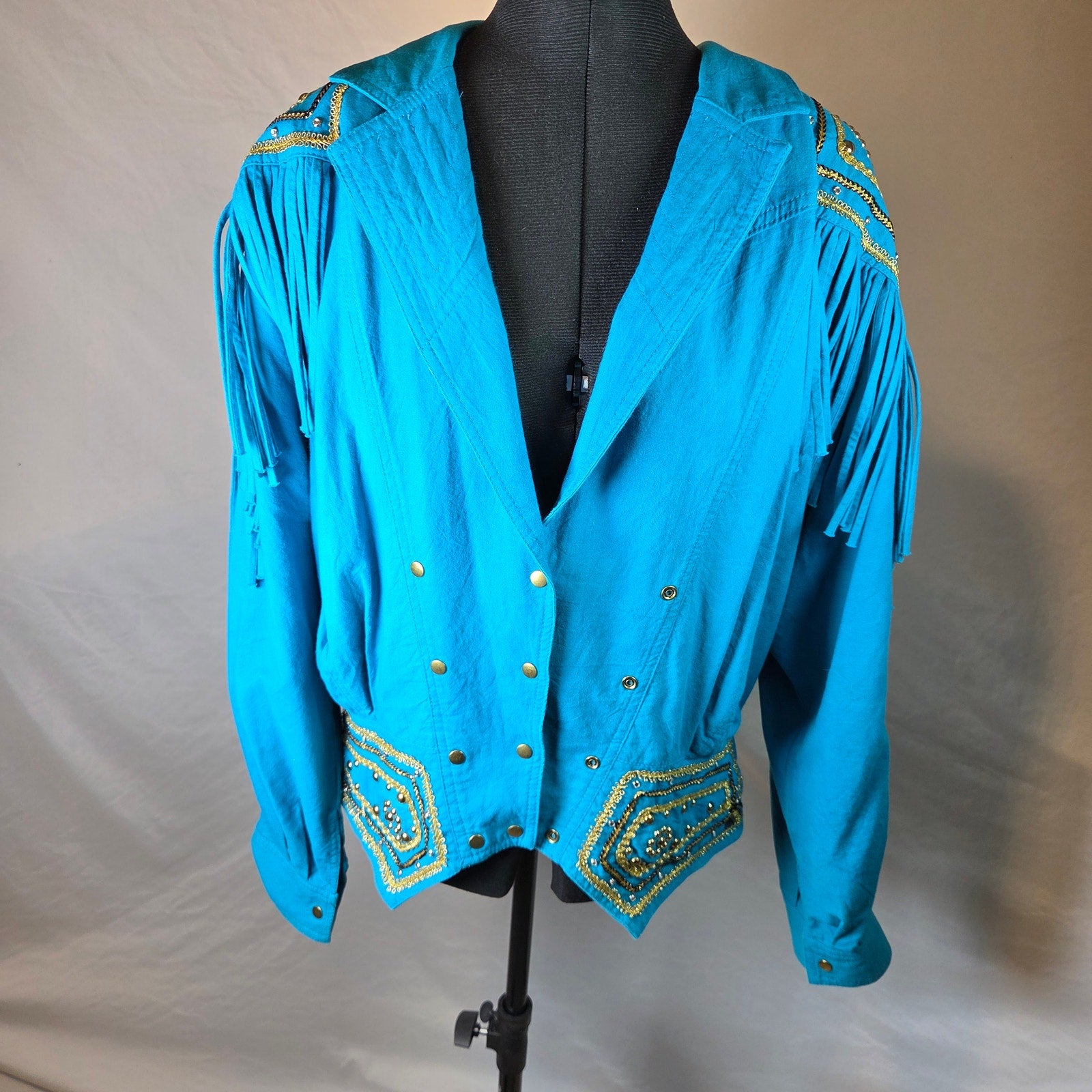 Varda Garfinkel Vintage 80s Western Fringe Beaded Rodeo Jacket Women's L