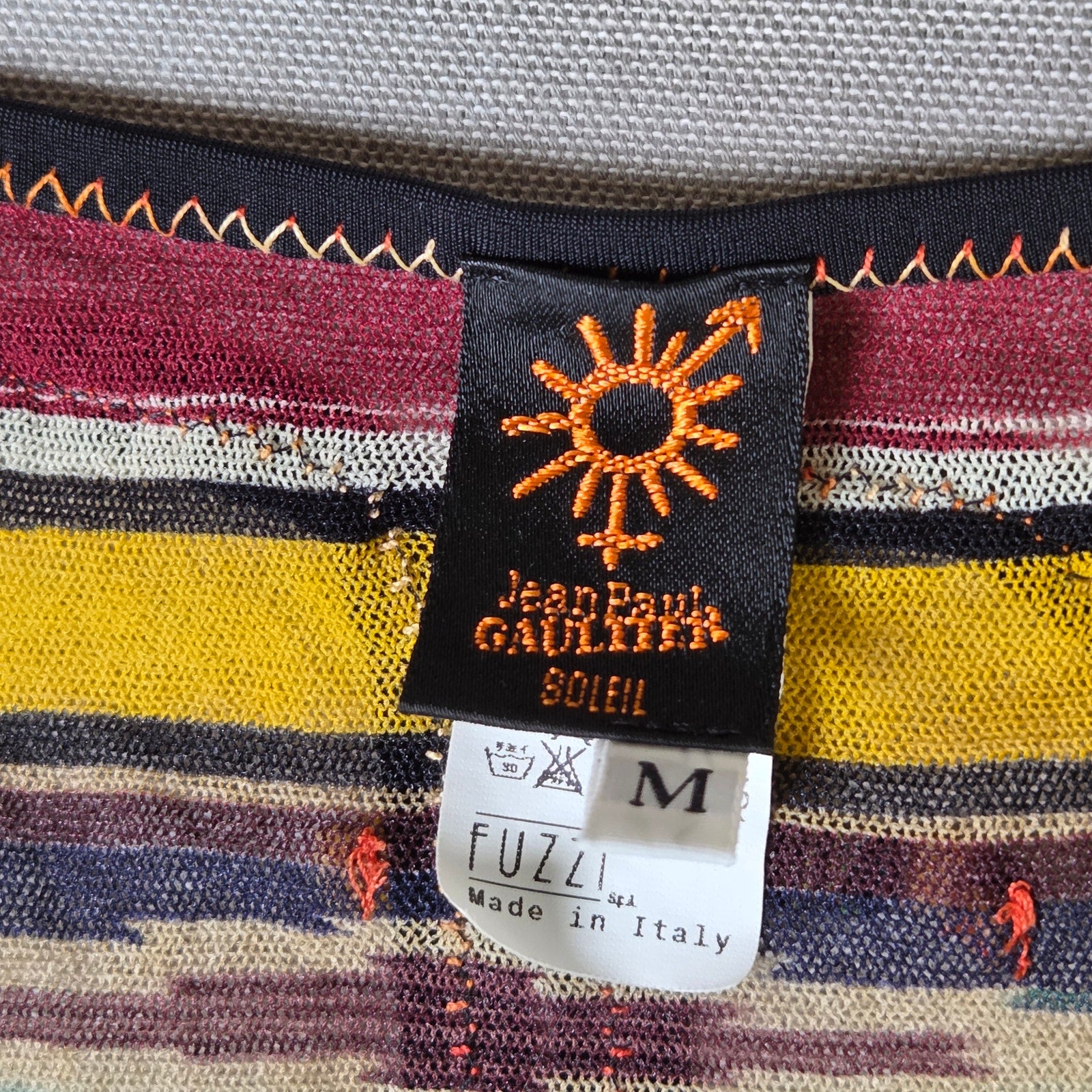 Jean Paul Gaultier Soleil Fuzzi Mesh Top Vintage Y2K Stripe Italy M Long Sleeve