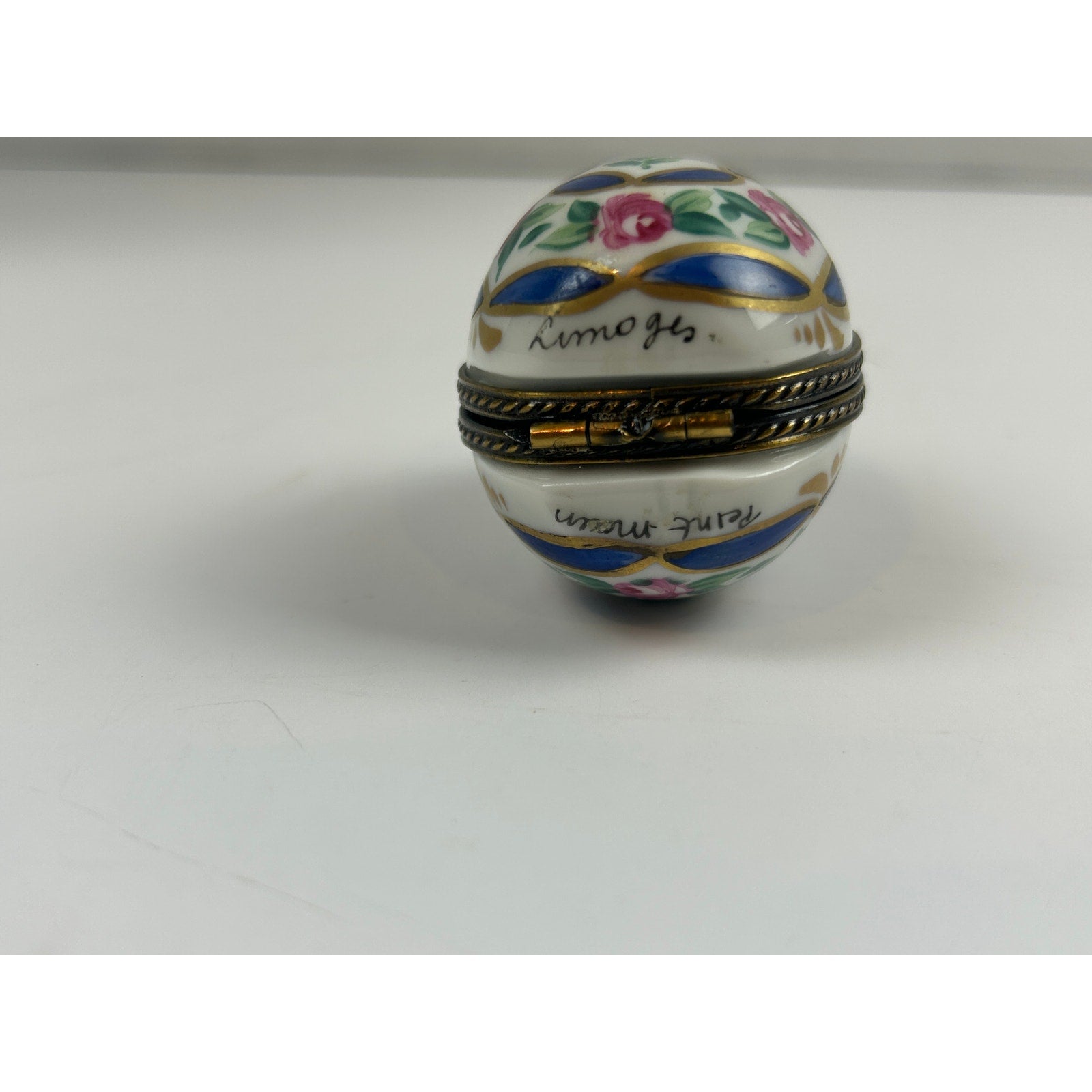 Vintage Limoges Hinged Egg Trinket Box with Perfume Bottle Hand Painted