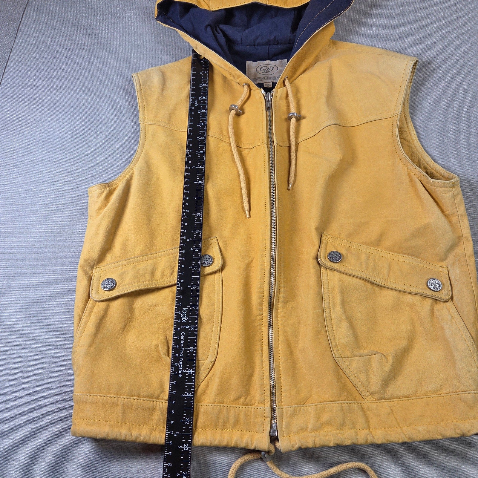 Georgetown Leather Vintage Hooded Vest Yellow 100% Leather USA Style 903