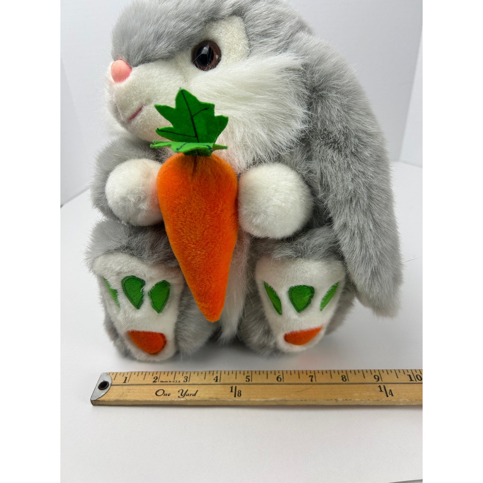 Aurora Plush Easter Bunny Gray Rabbit Holding Carrot Stuffed Animal