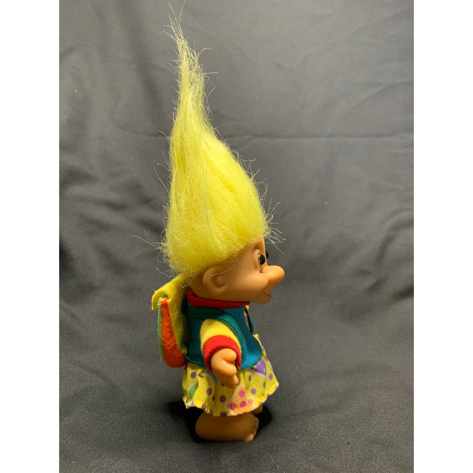 Vintage 1990s Russ School Girl Troll Doll Backpack Yellow Hair 18458 5in