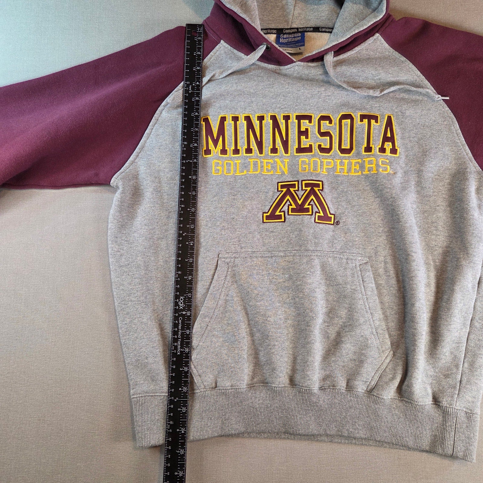 Minnesota Golden Gophers Hoodie Campus Heritage Gray Maroon Size L Pullover