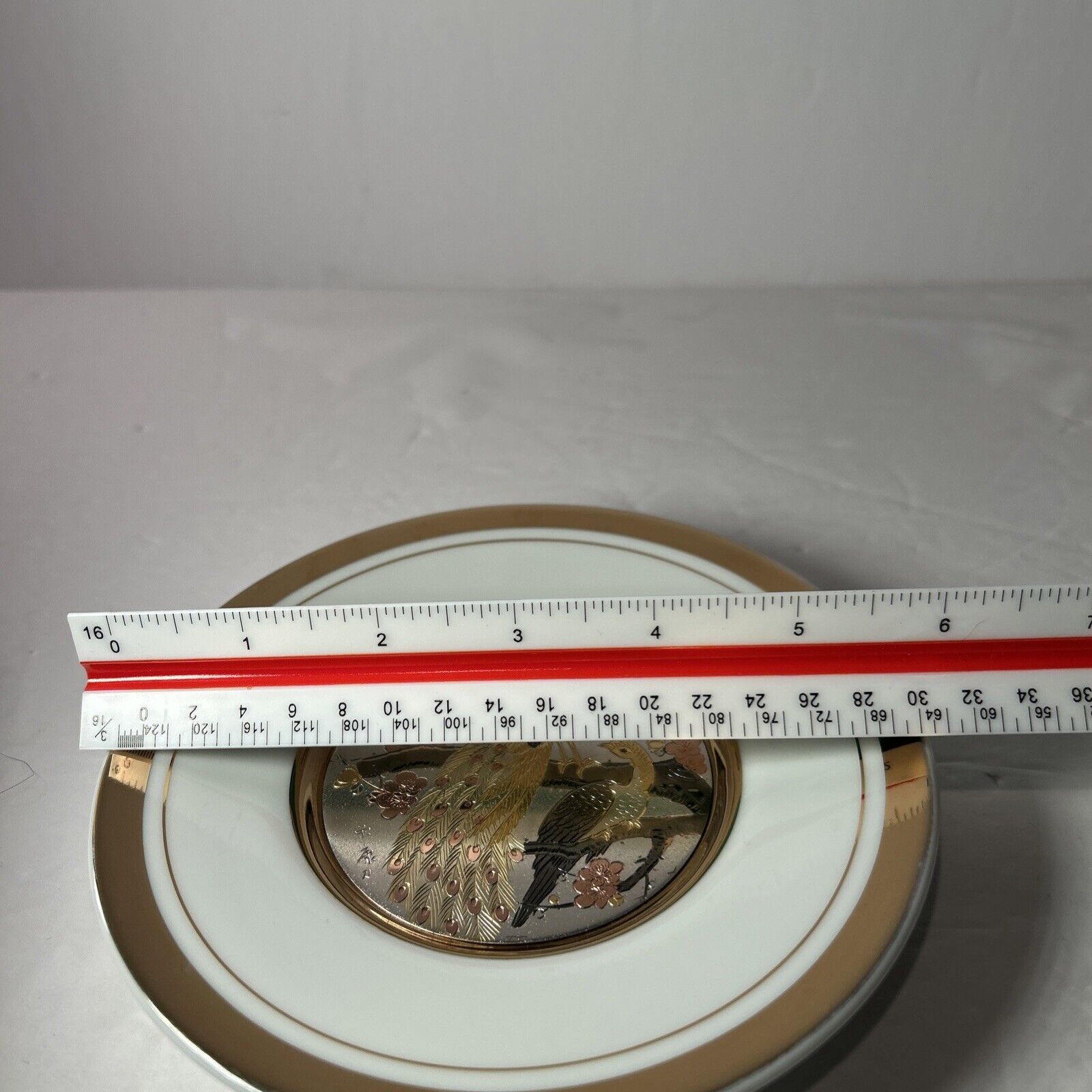 Art of Chokin Plate 24Kt Gold Edged Peacocks 6" Porcelain