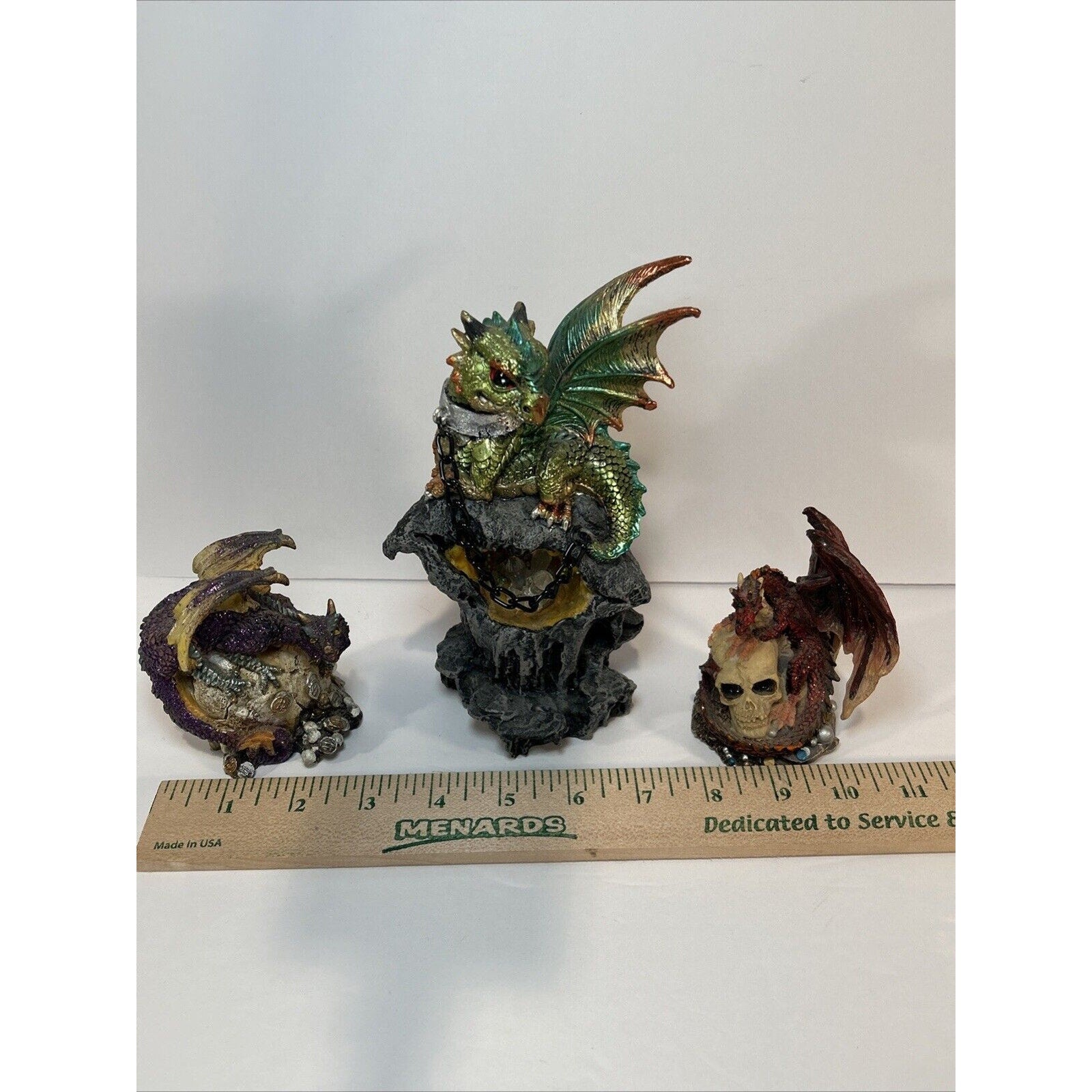 Lot of 3 Resin Dragon Figurines Skull Egg & Chained Fantasy Decor