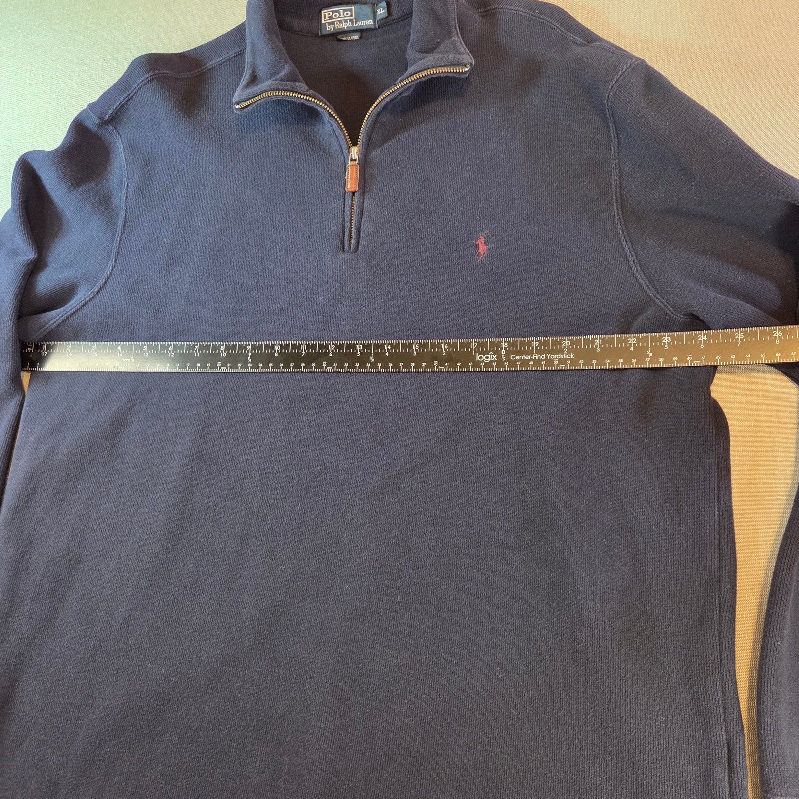 Polo Ralph Lauren Men’s Navy Blue Cotton 1/4 Zip Mock Neck Sweater Size XL