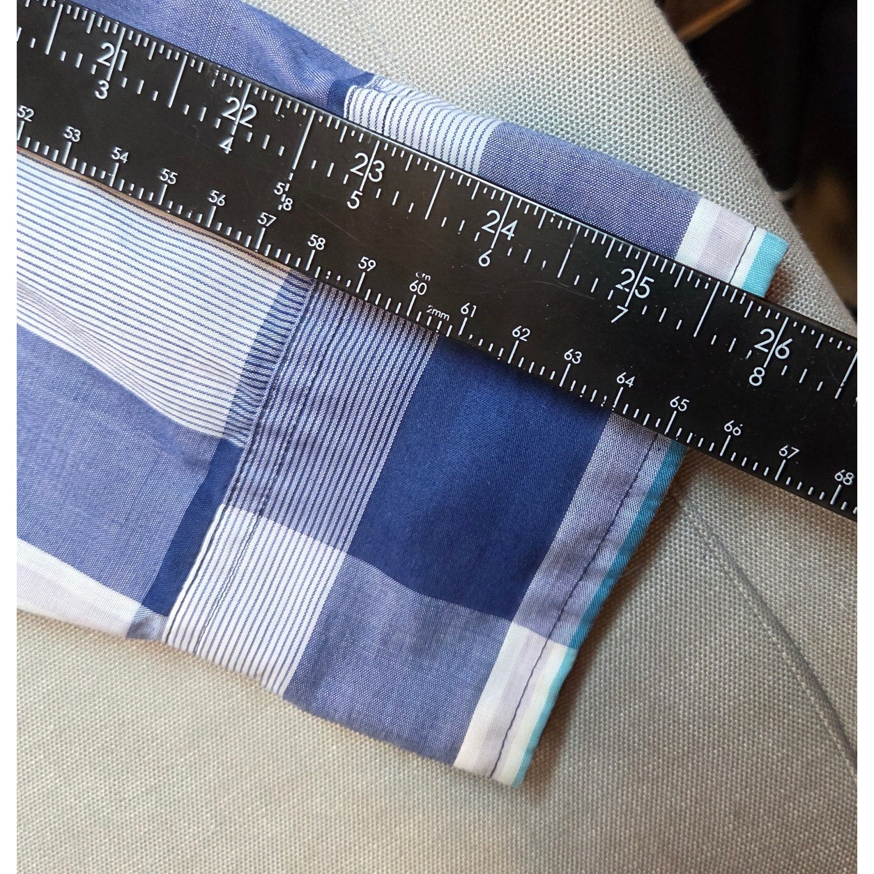 Wrangler 3XT Tall Man Pearl Snap Western Shirt Blue Plaid Flawed Sleeves