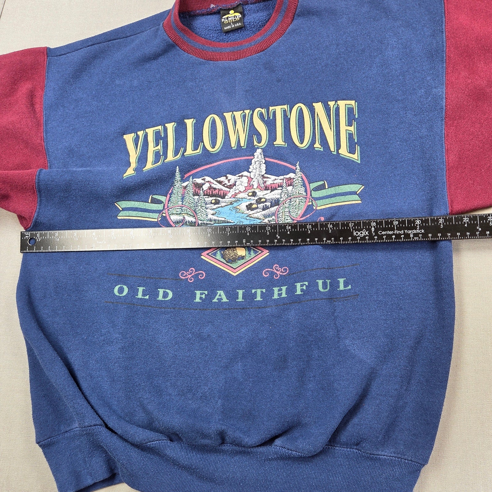 Vintage H.L. Miller Gold Yellowstone Old Faithful Crewneck USA Large 90s