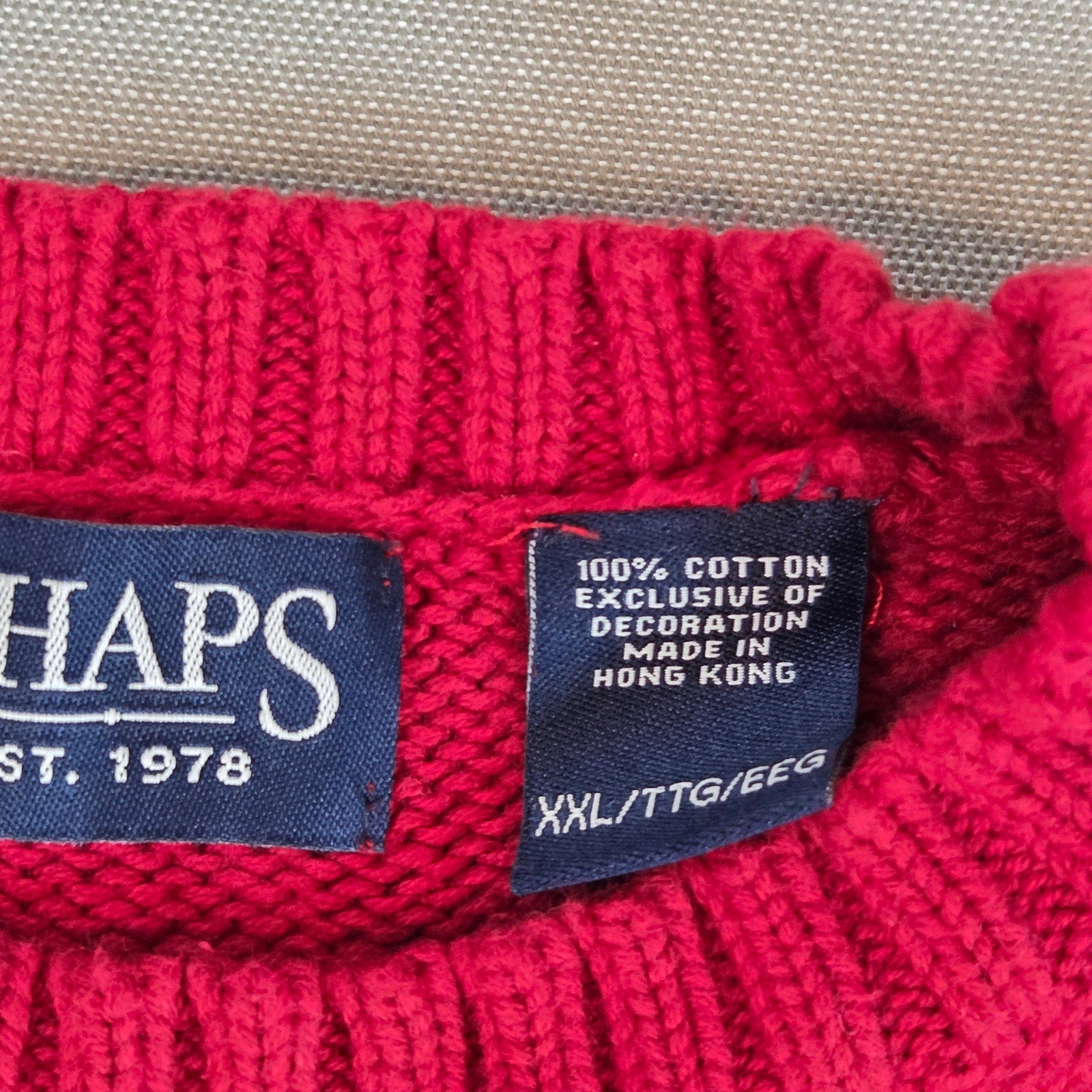 Vintage Chaps Ralph Lauren XXL Red Cotton Crewneck Sweater Hong Kong