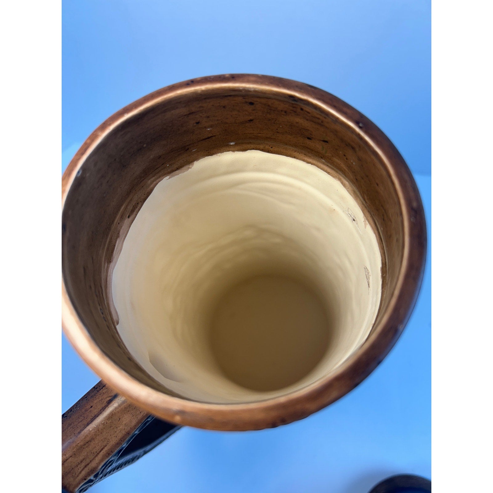 German Beer Stein Dancing Couple Relief Lidded Ceramic Tall Collectible